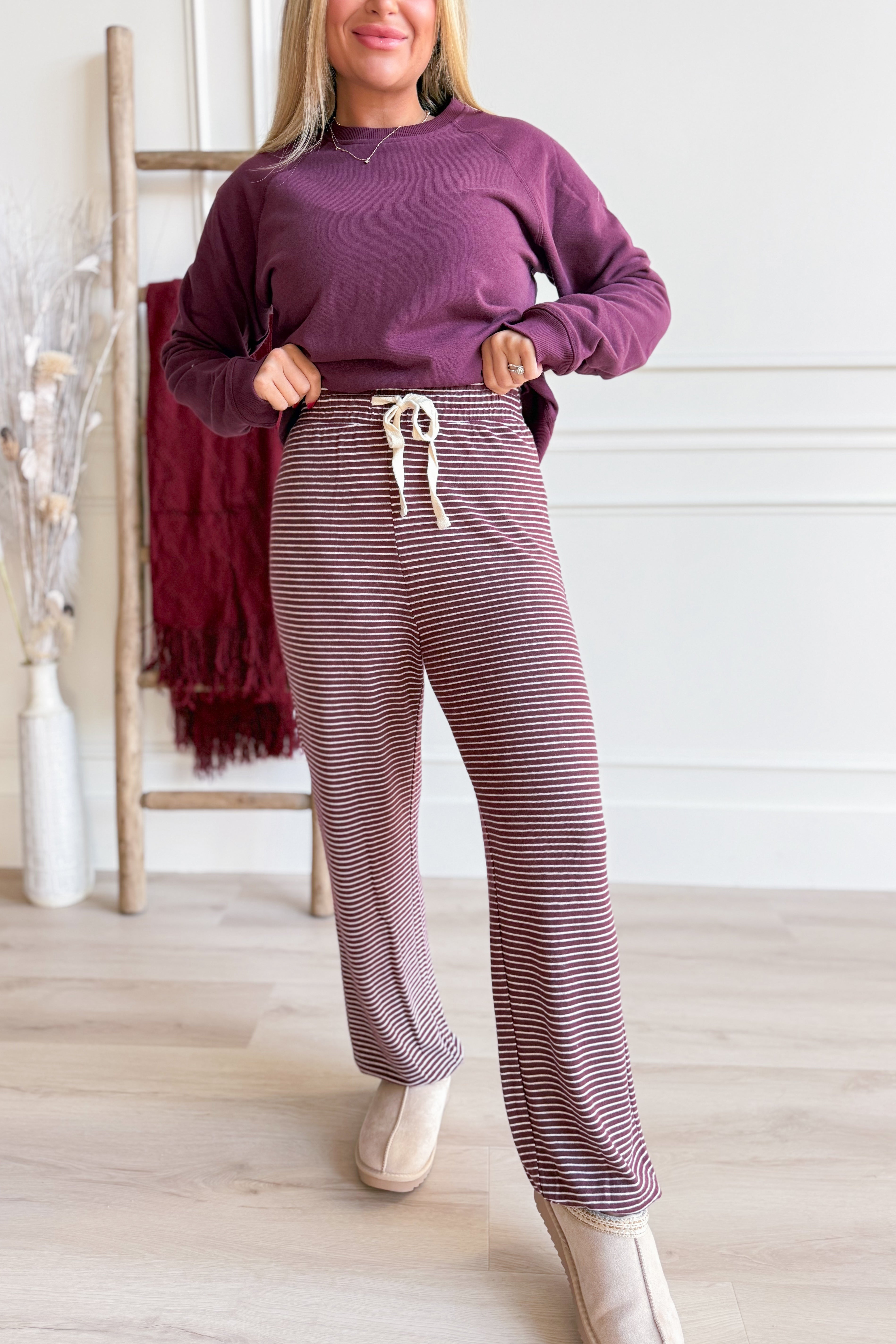 Lucy Striped Drawstring Lounge Pant - Be You Boutique