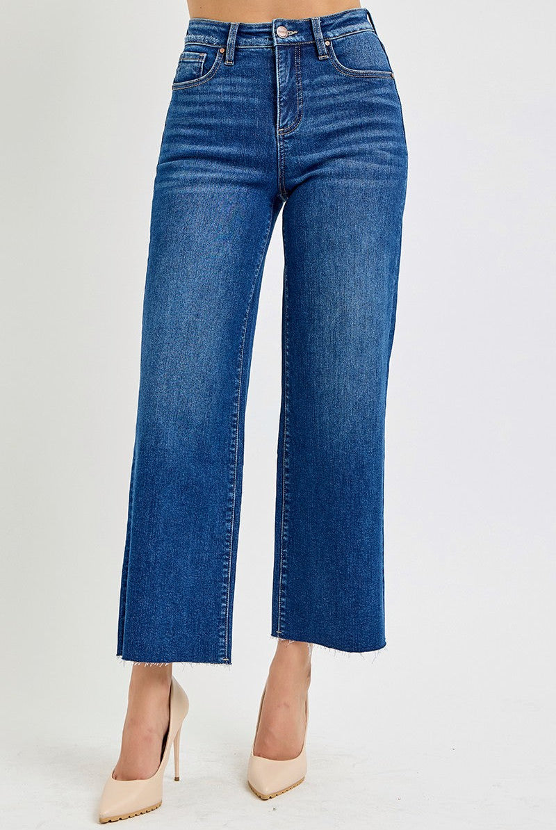 Risen Stevie high-rise crop wide-leg tummy control jeans from 146 Core Jeans collection, shown in dark denim with tailored fit.