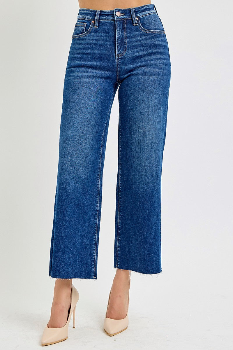 Risen Stevie high-rise crop wide-leg tummy control jeans from 146 Core Jeans collection, shown in dark denim with tailored fit.