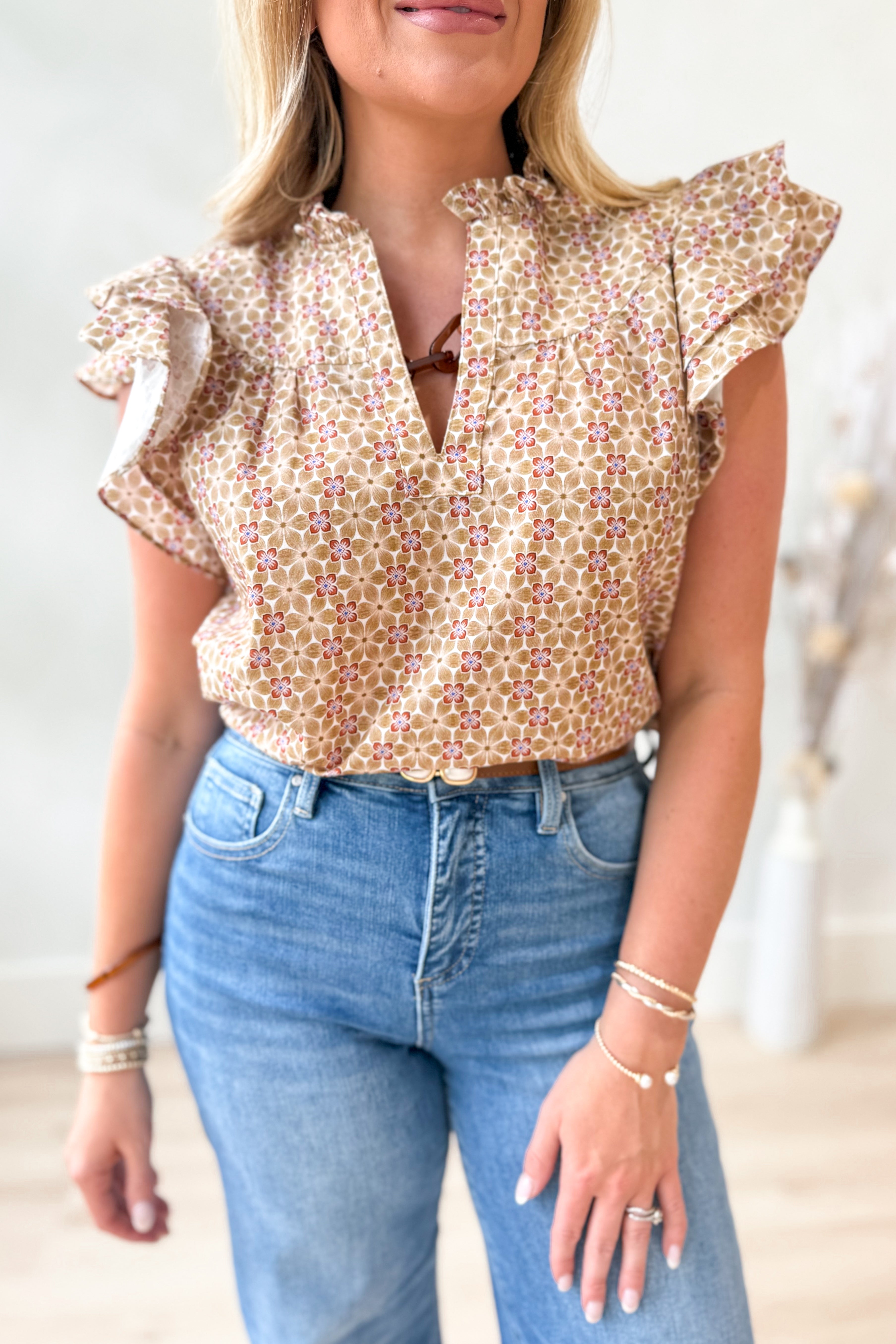 Ellen Printed Flutter Sleeve Top - Be You Boutique