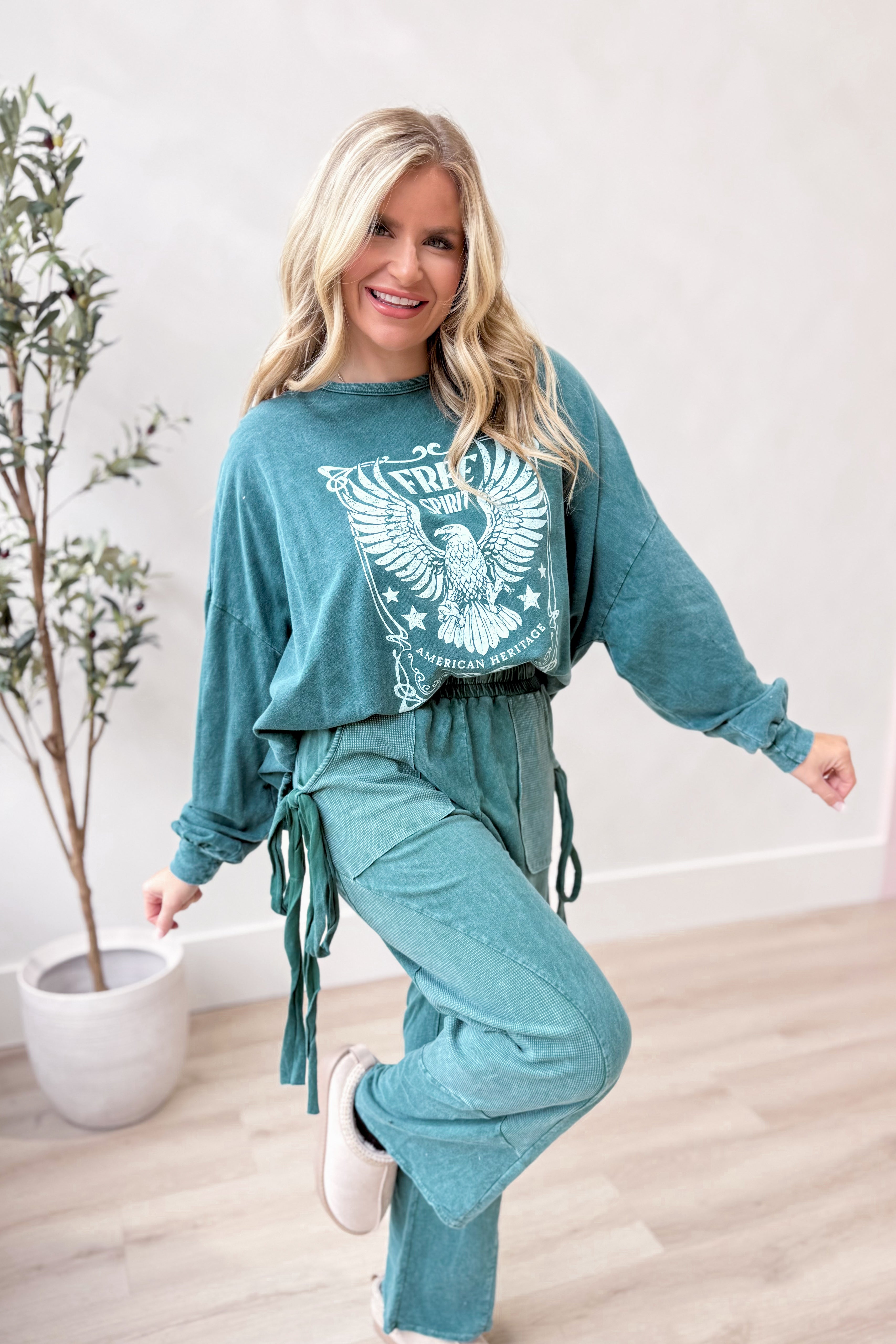 Larry Mineral Washed Free Bird Graphic Long Sleeve - Be You Boutique