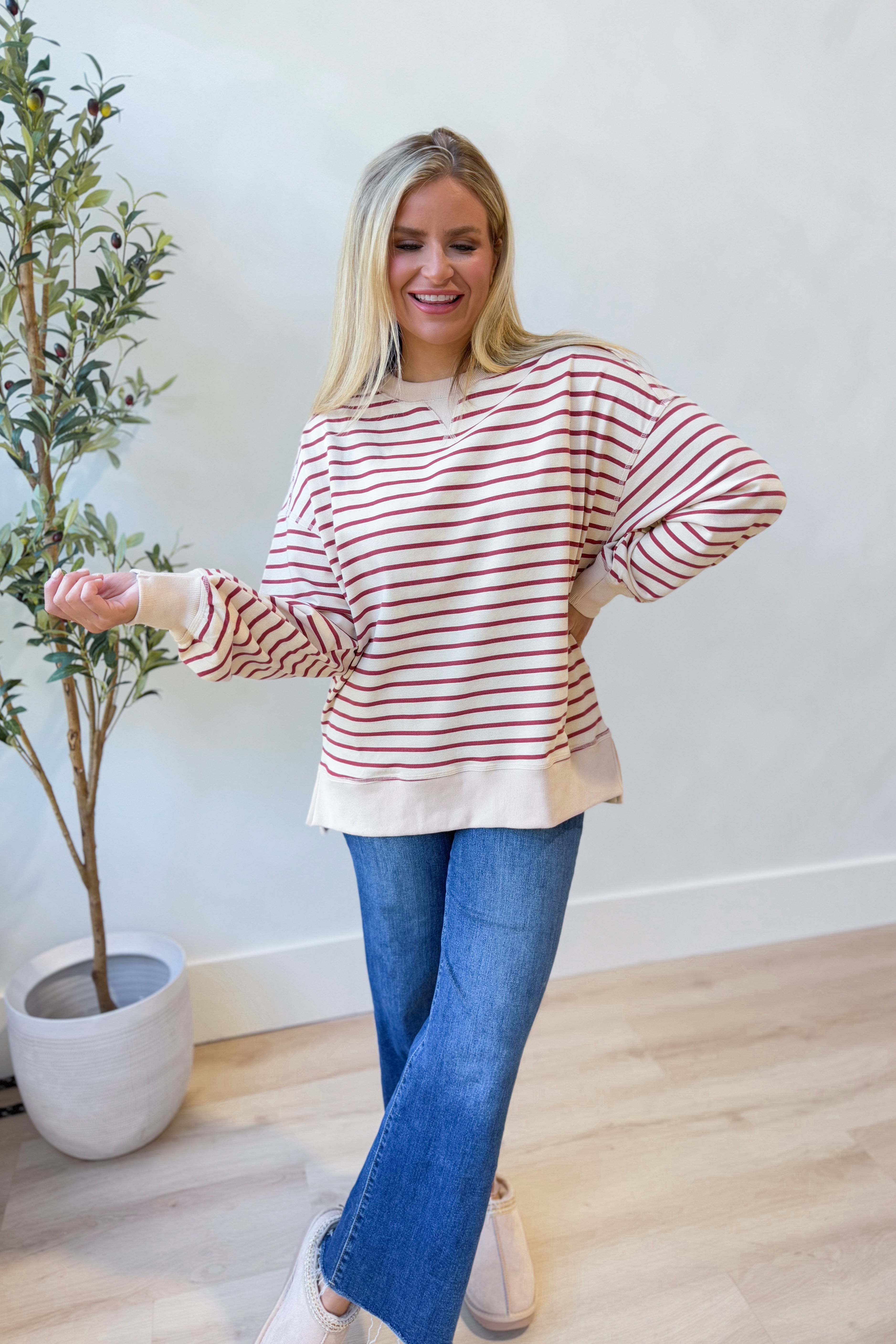 Selena Stripe Comfy Oversized Pullover - Be You Boutique