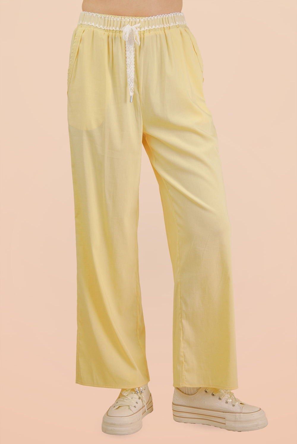 Very J Nate lace trim detailed pants, 156 pants style, featuring intricate lace accents and a tailored fit.