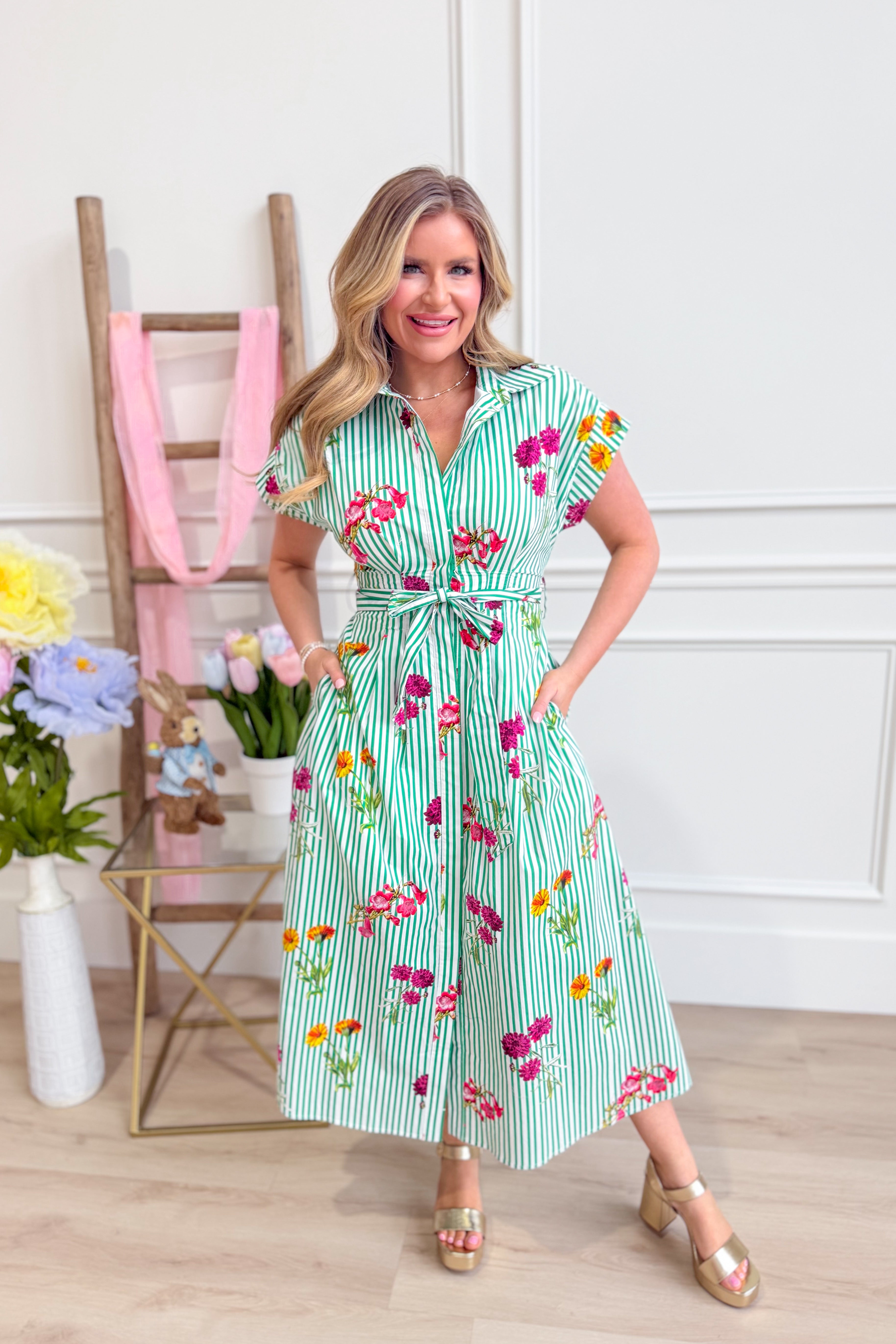 Tracey Spring Floral Tie Waist Dress - Be You Boutique