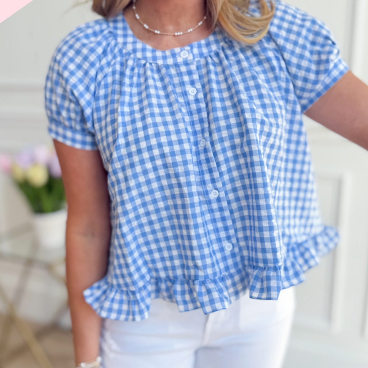 Moromoro Check Pattern Puff Sleeve Shirt
