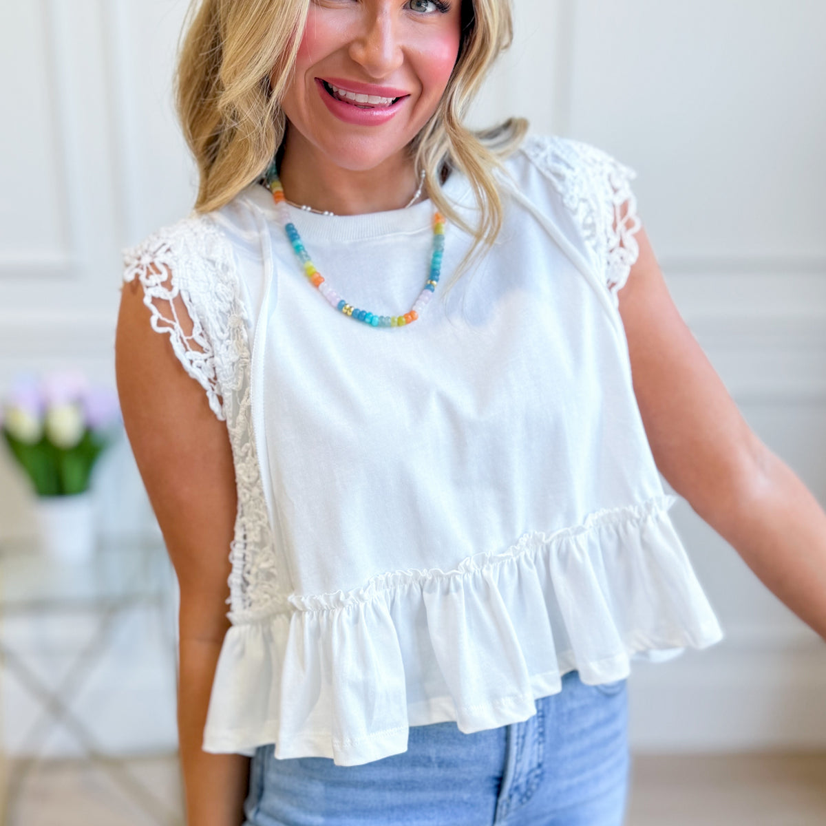Tracey Side Lace Trim Ruffle Top – Be You Boutique