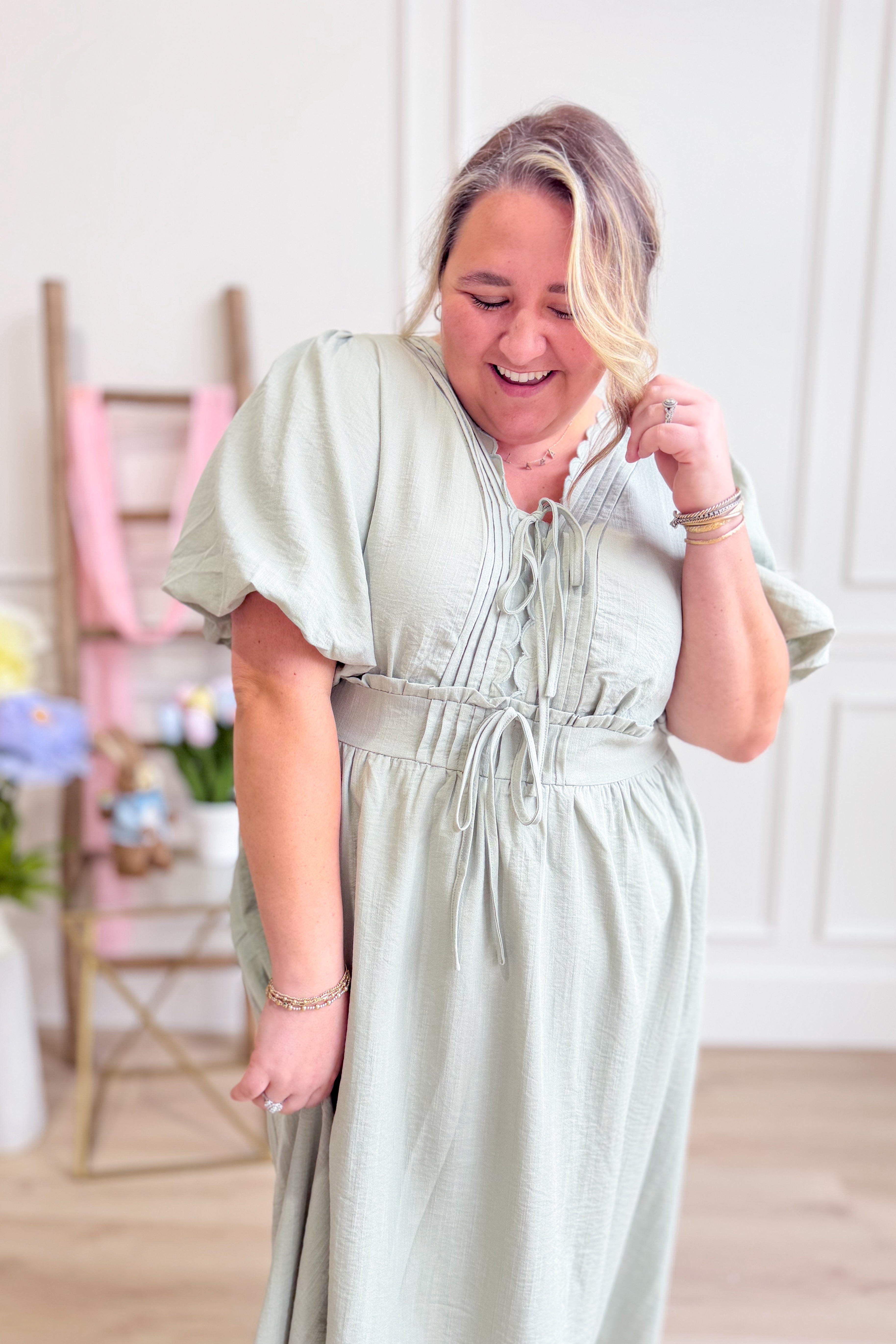 Sia Puff Sleeve Pleated Detailed Midi Dress - Be You Boutique