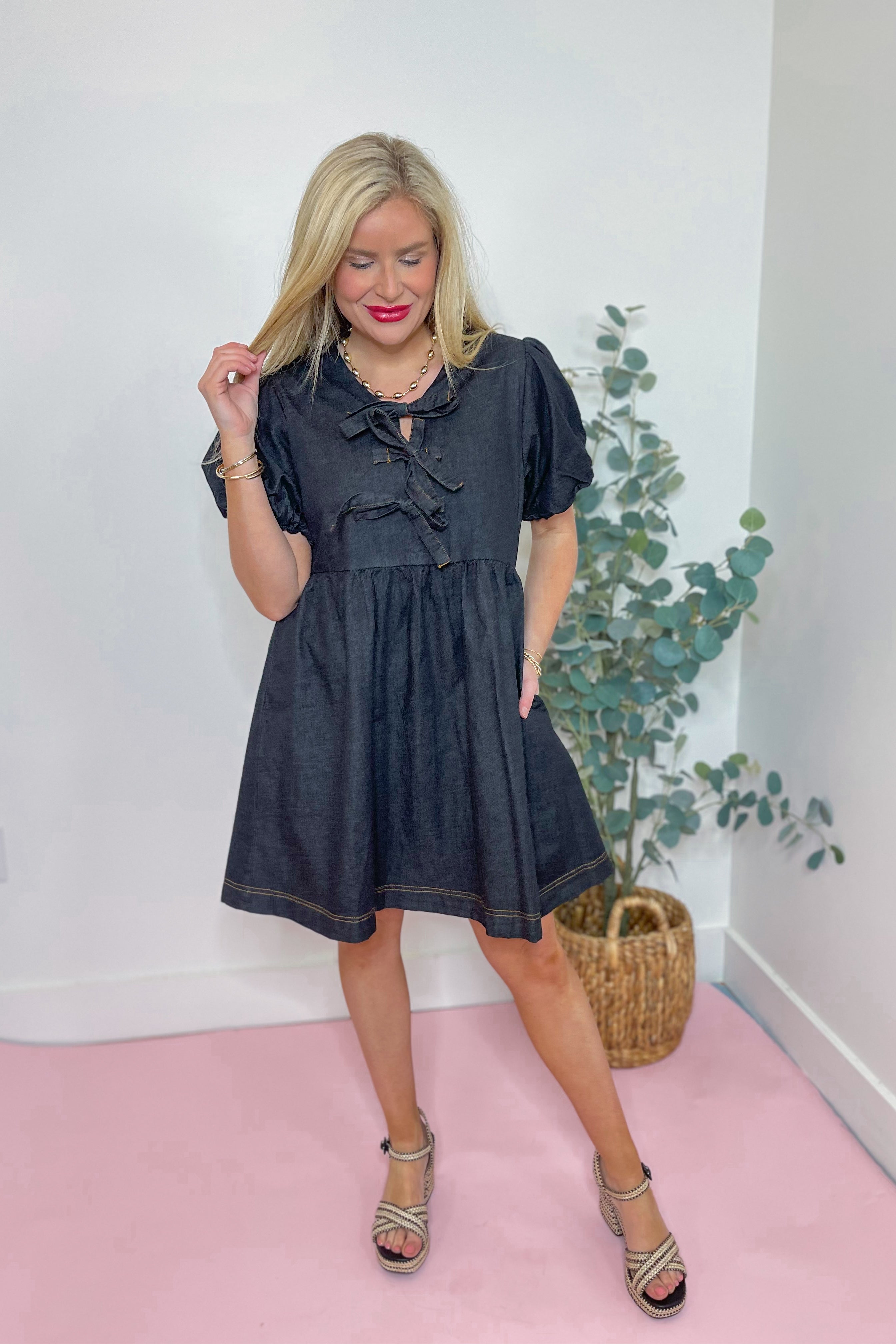 Heather Balloon Sleeve Peplum Dress - Be You Boutique