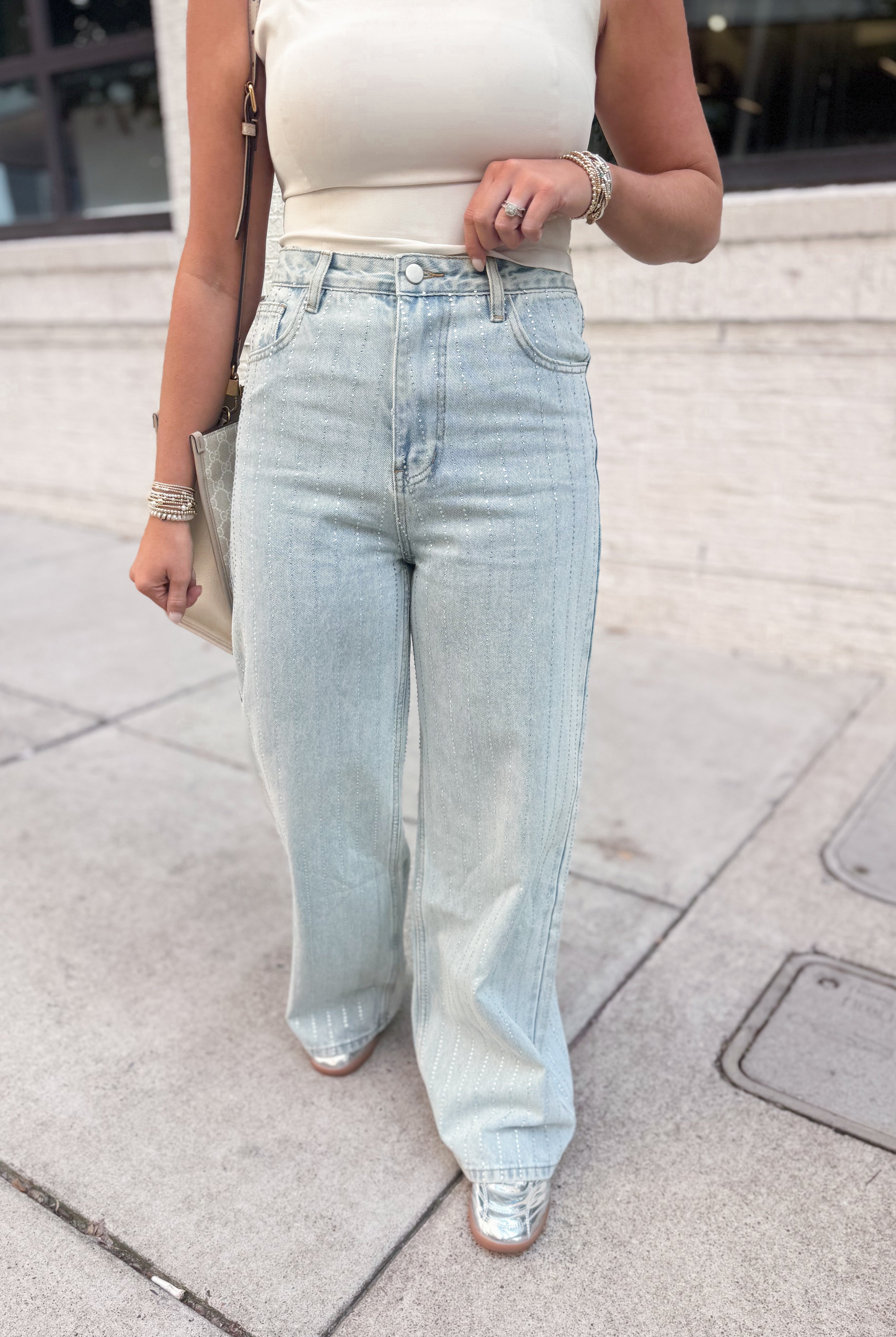 Kelsea Rhinestone Studded Denim Jean - Be You Boutique