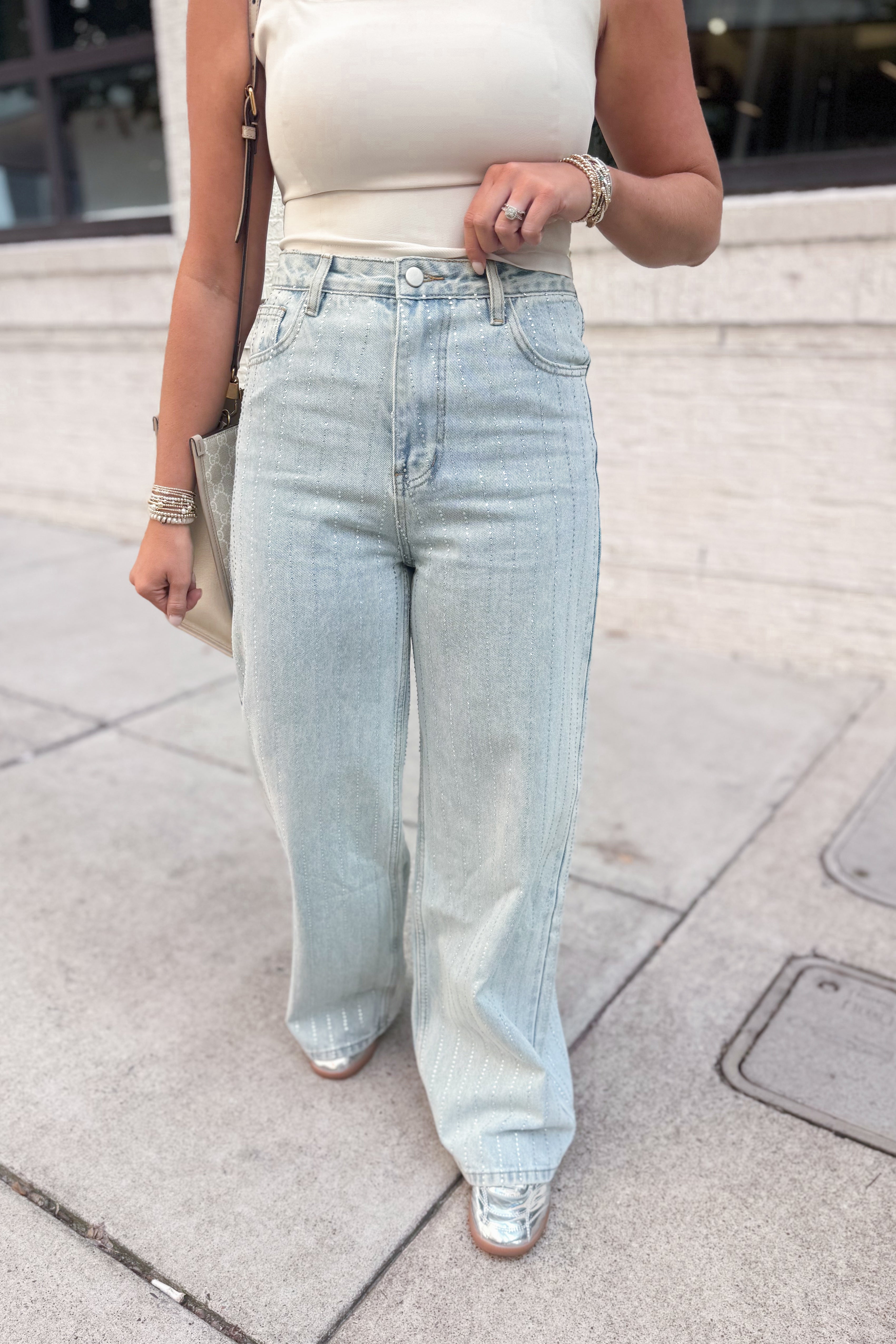 Kelsea Rhinestone Studded Denim Jean - Be You Boutique