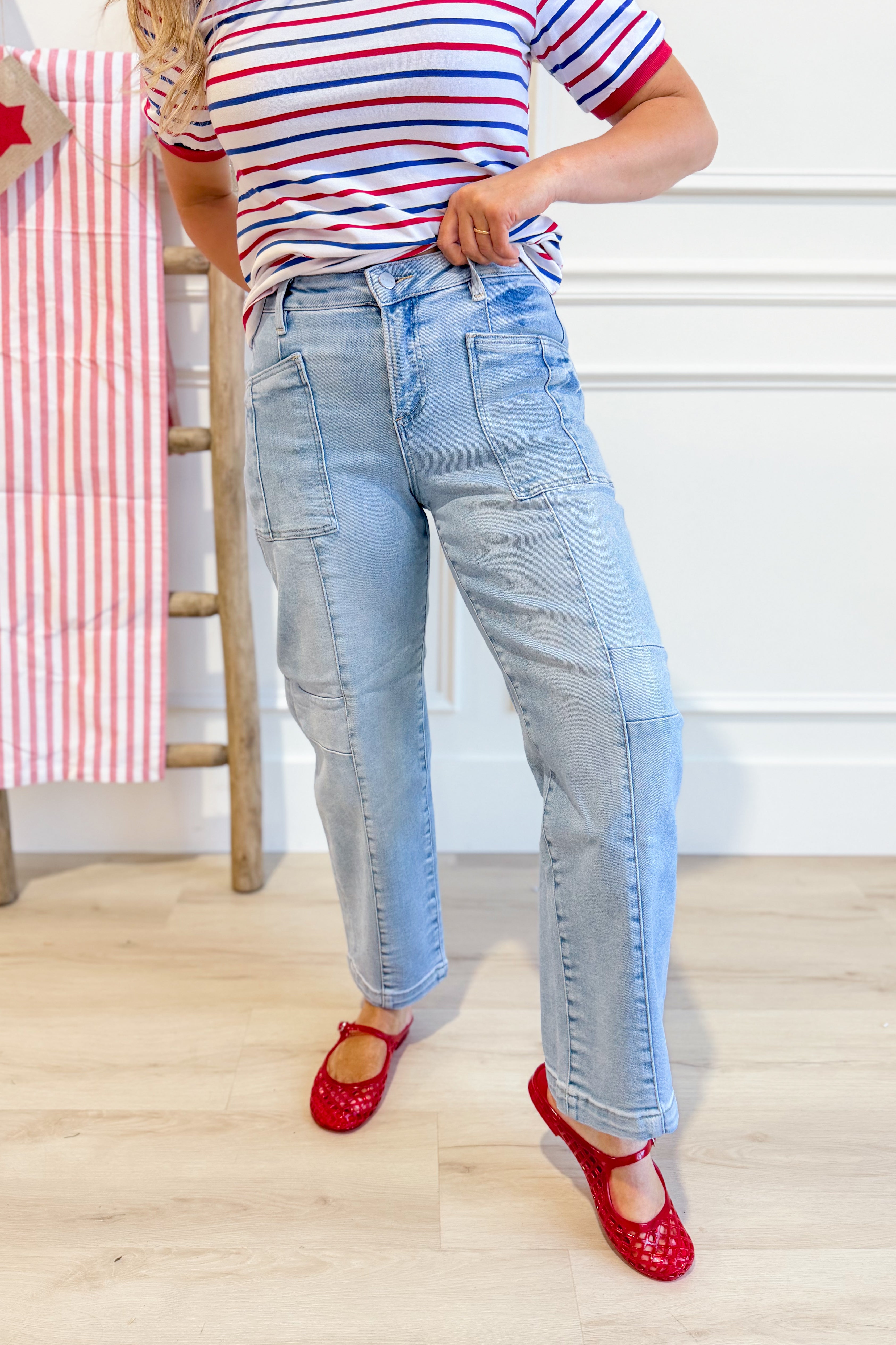 Risen Fredrick slouchy ankle boyfriend jeans in 146 Core style, showing relaxed fit and distressed details in denim.