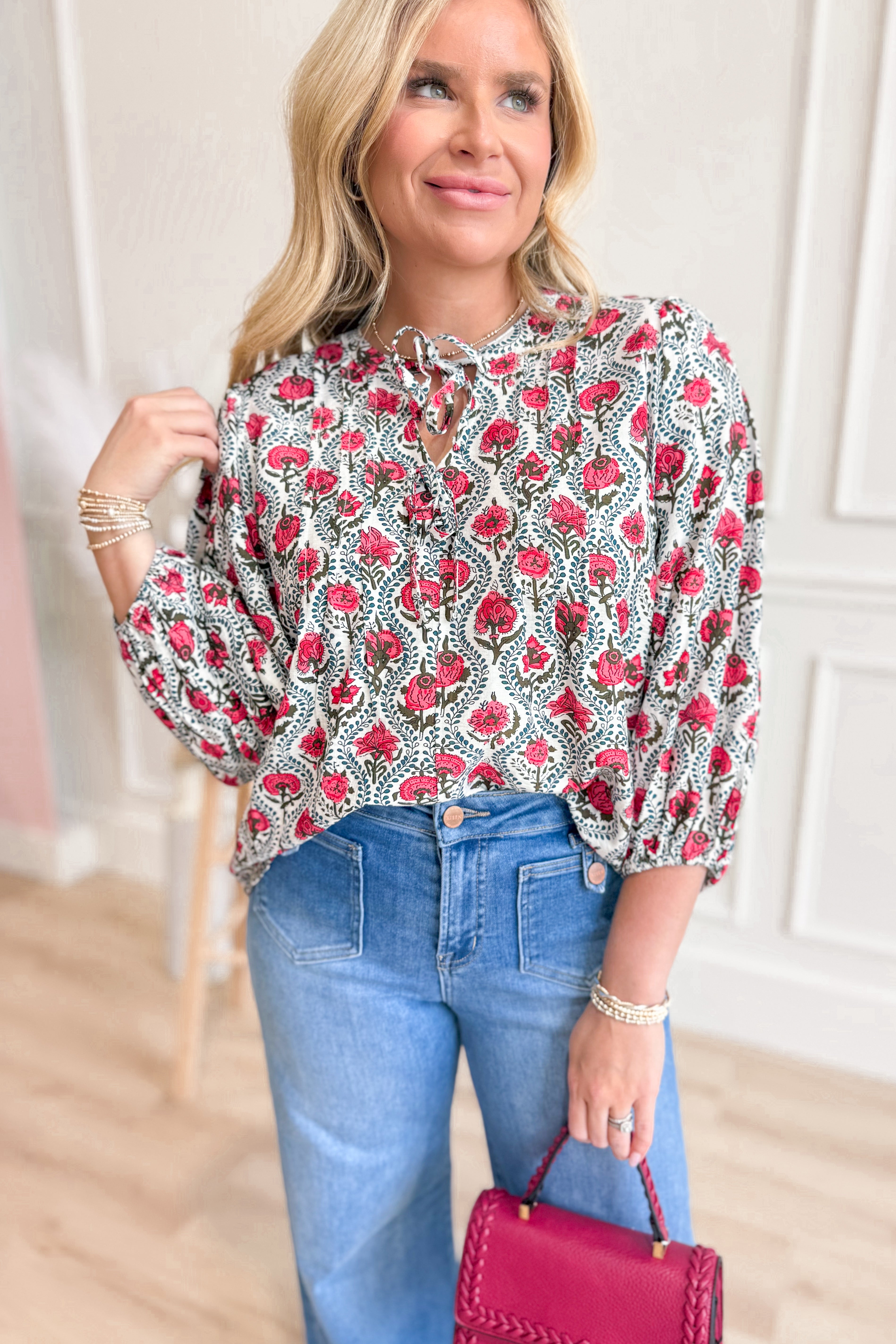 Sasha Flower Print Balloon Sleeve Top - Be You Boutique