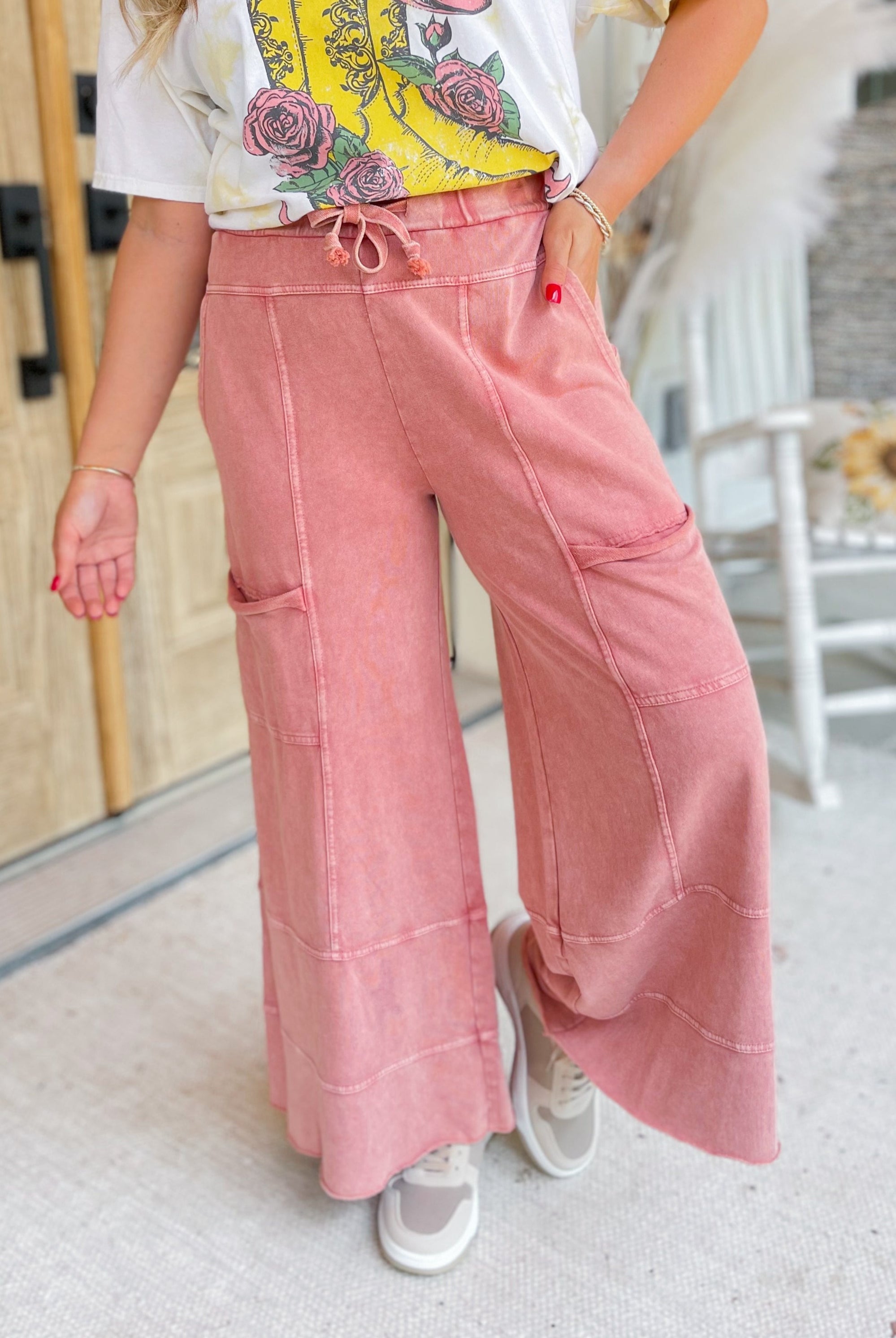 Bradley Mineral Washed Terry Knit Wide Leg Pants - Be You Boutique