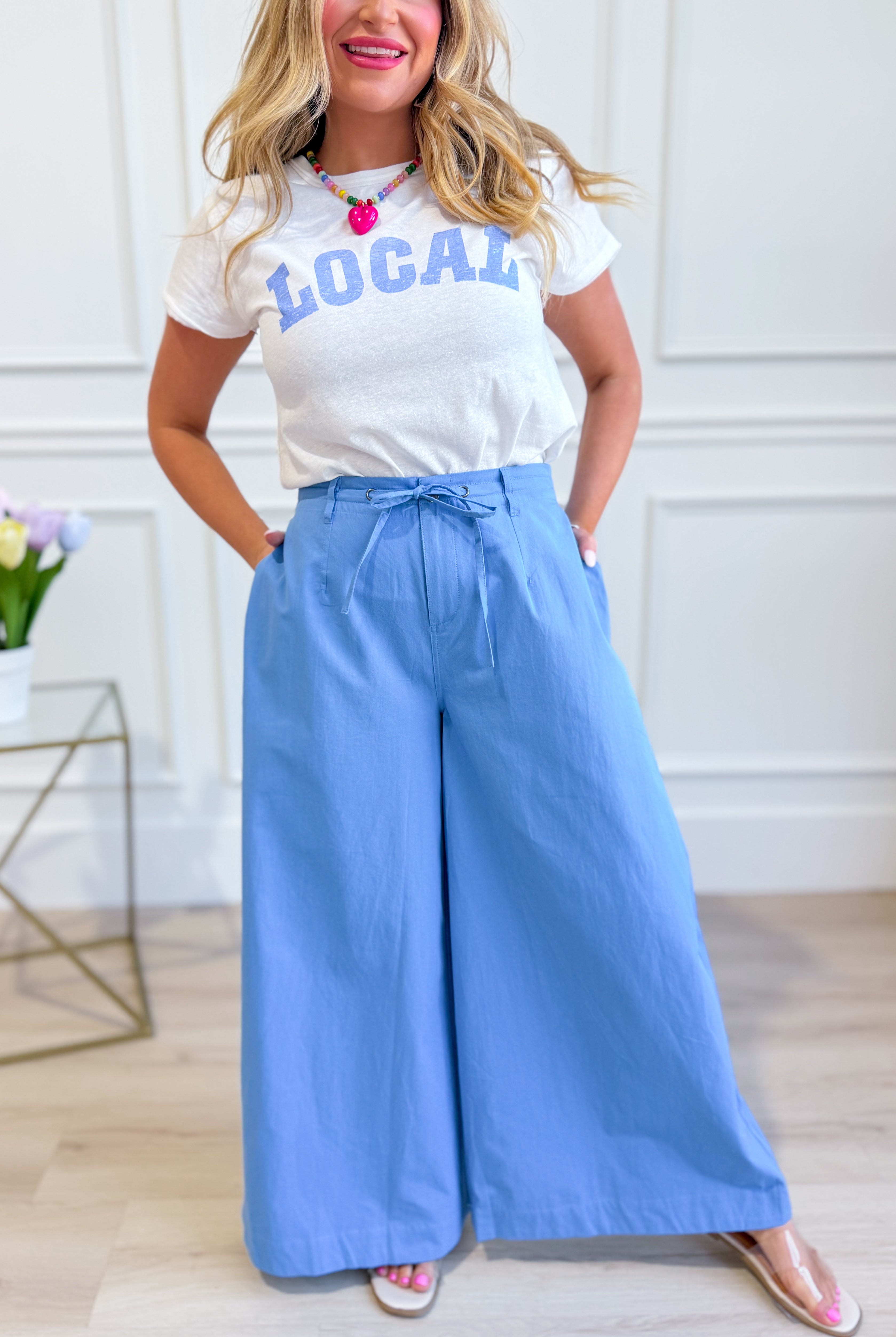 WISHLIST Reese wide-leg drawstring pants in 156 style, featuring a relaxed fit with a comfortable waistband and flowing fabric.