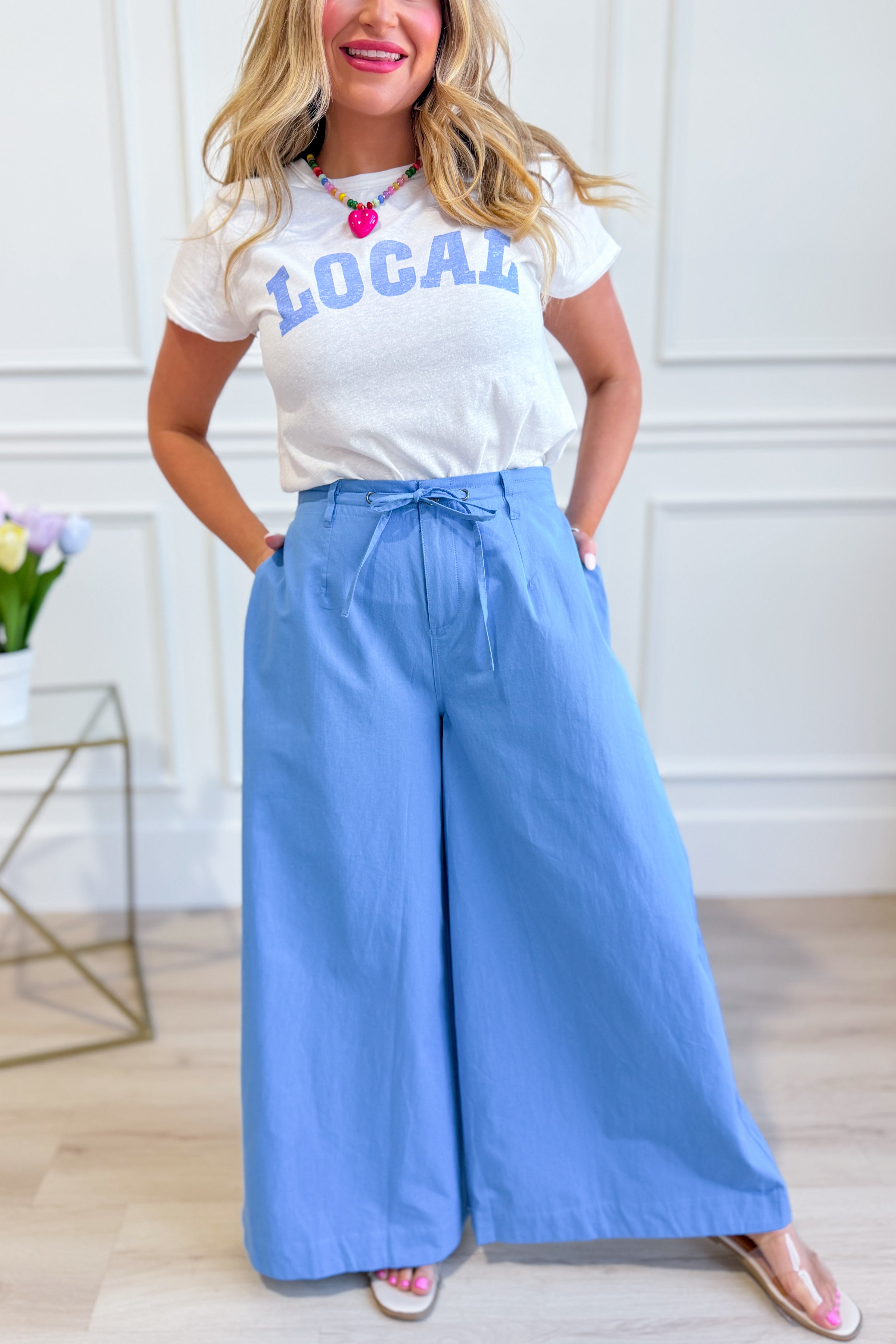 WISHLIST Reese wide-leg drawstring pants in 156 style, featuring a relaxed fit with a comfortable waistband and flowing fabric.