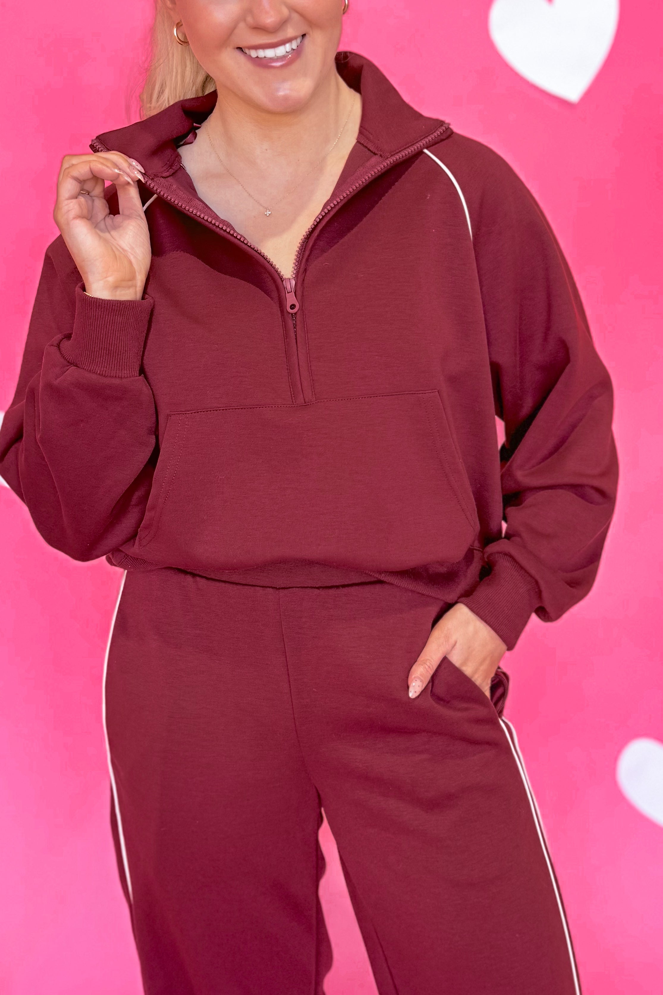 Livvy Half Zip Piping Detail Pant Set *FINAL SALE* - Be You Boutique