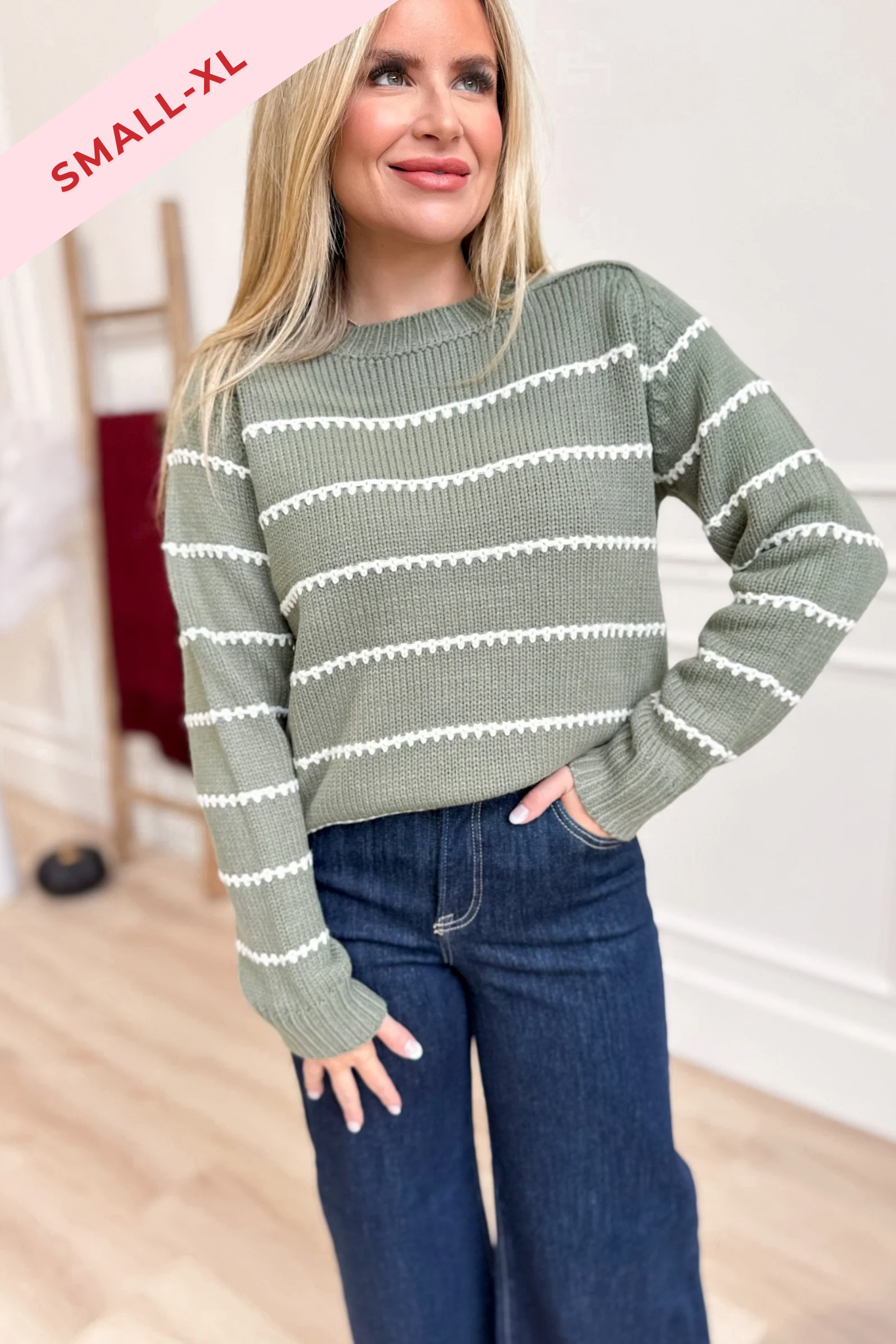 Kylie Stitched Long Sleeve Raglan Sweater - Be You Boutique