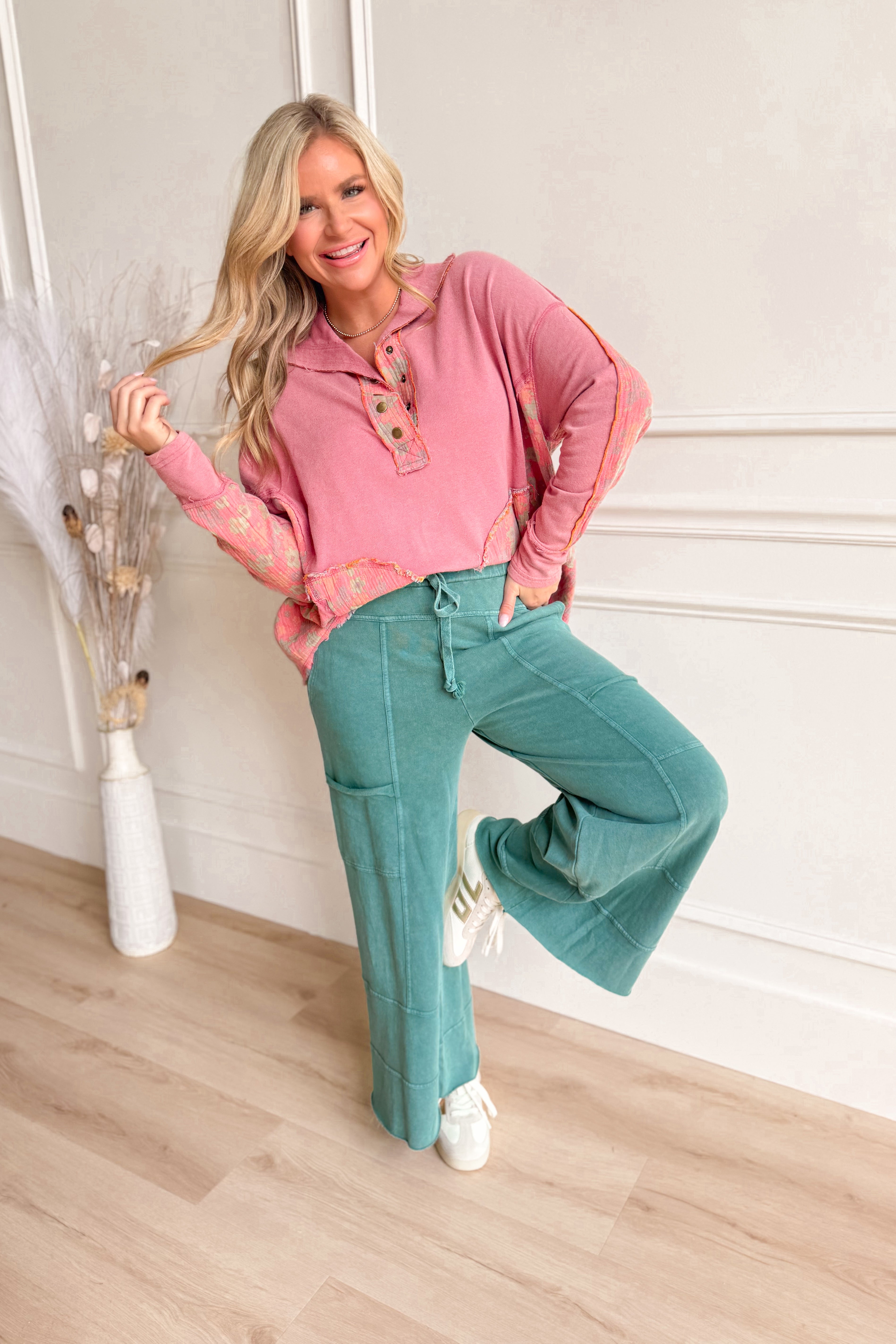 Rachel Mineral Wash Snap Button Pullover - Be You Boutique