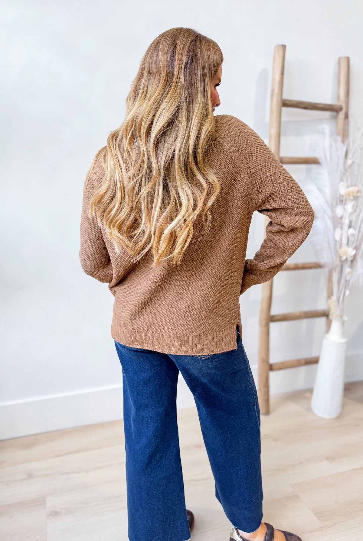 Wishlist Maddie Mocha Turtle Neck Sweater from the 132 Fall Sweater collection, featuring a cozy mocha-colored knit with a turtleneck design.