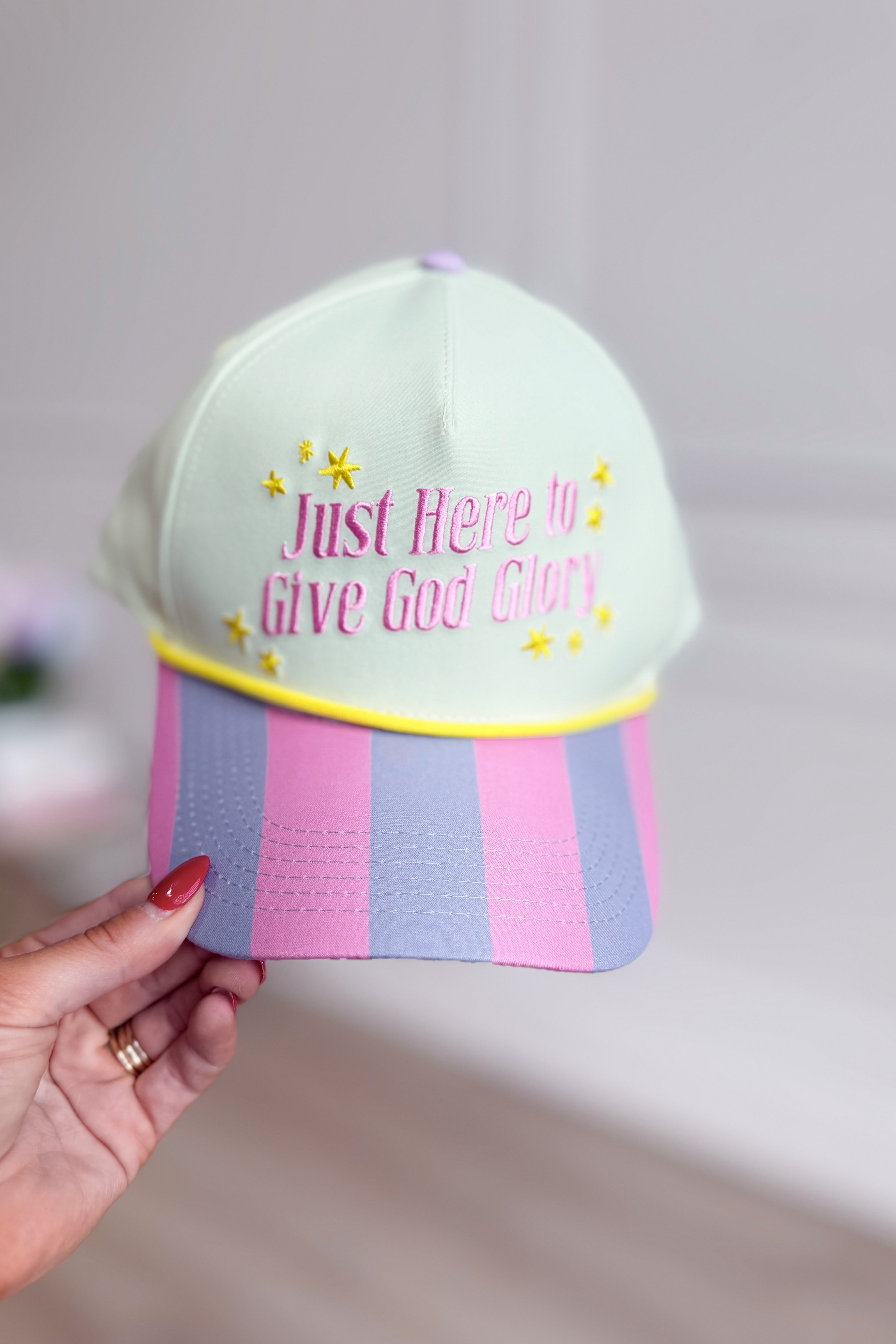 Give God Glory baseball hat by TAYLOR ELLIOT DESIGNS, stylish hair accessory with a faith-inspired design and adjustable fit.