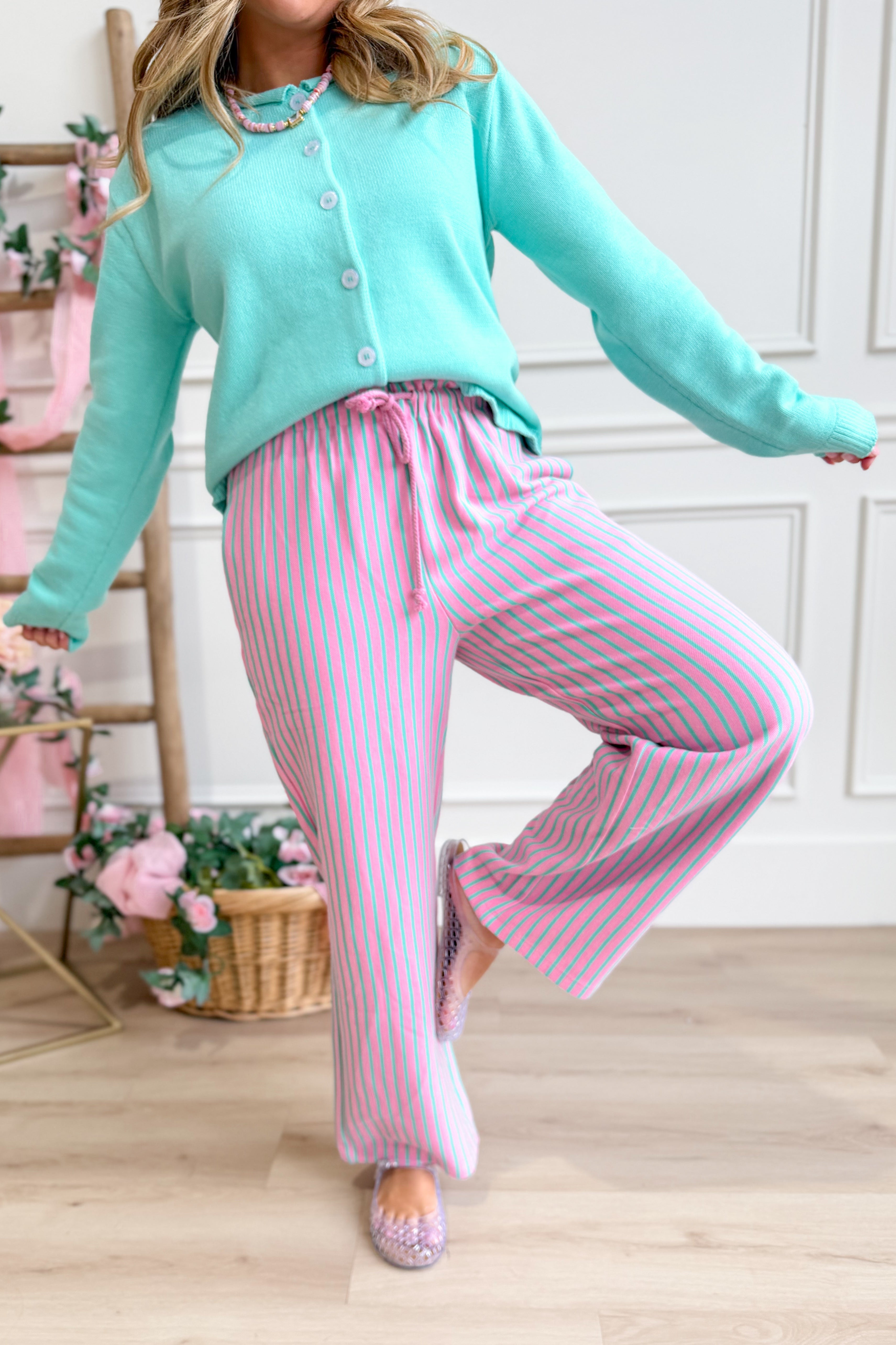 Reid Striped Drawstring Waist Pant - Be You Boutique