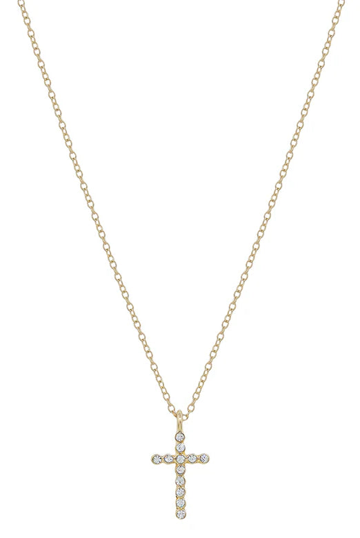 Claudia Gold Rhinestone Accent Cross Necklace - Be You Boutique