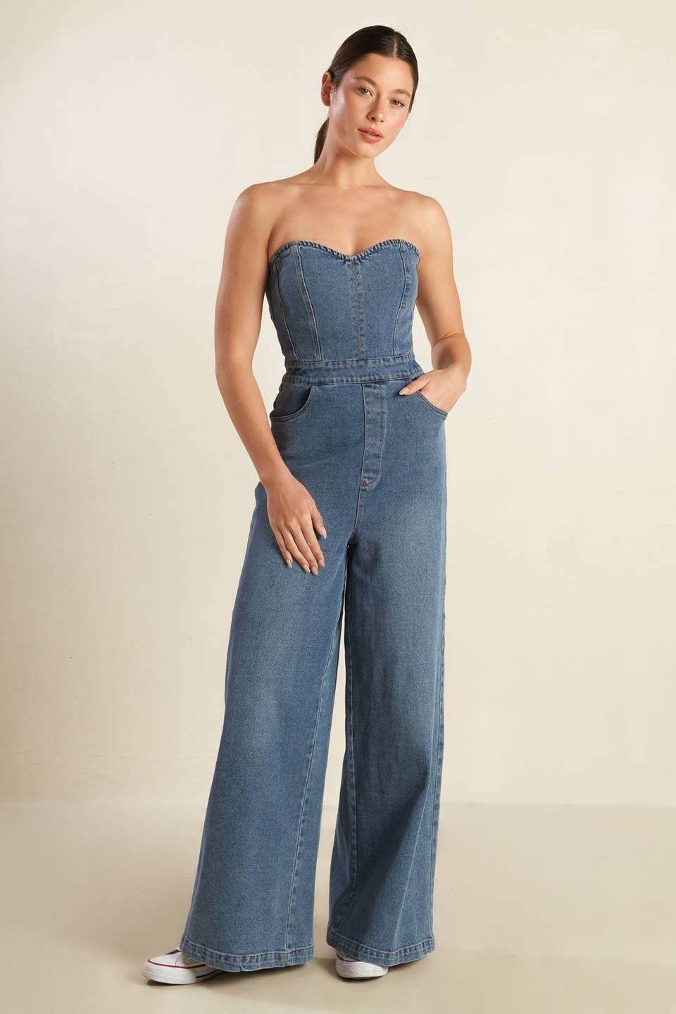 Carl Strapless Denim Wide Leg Jumpsuit - Be You Boutique