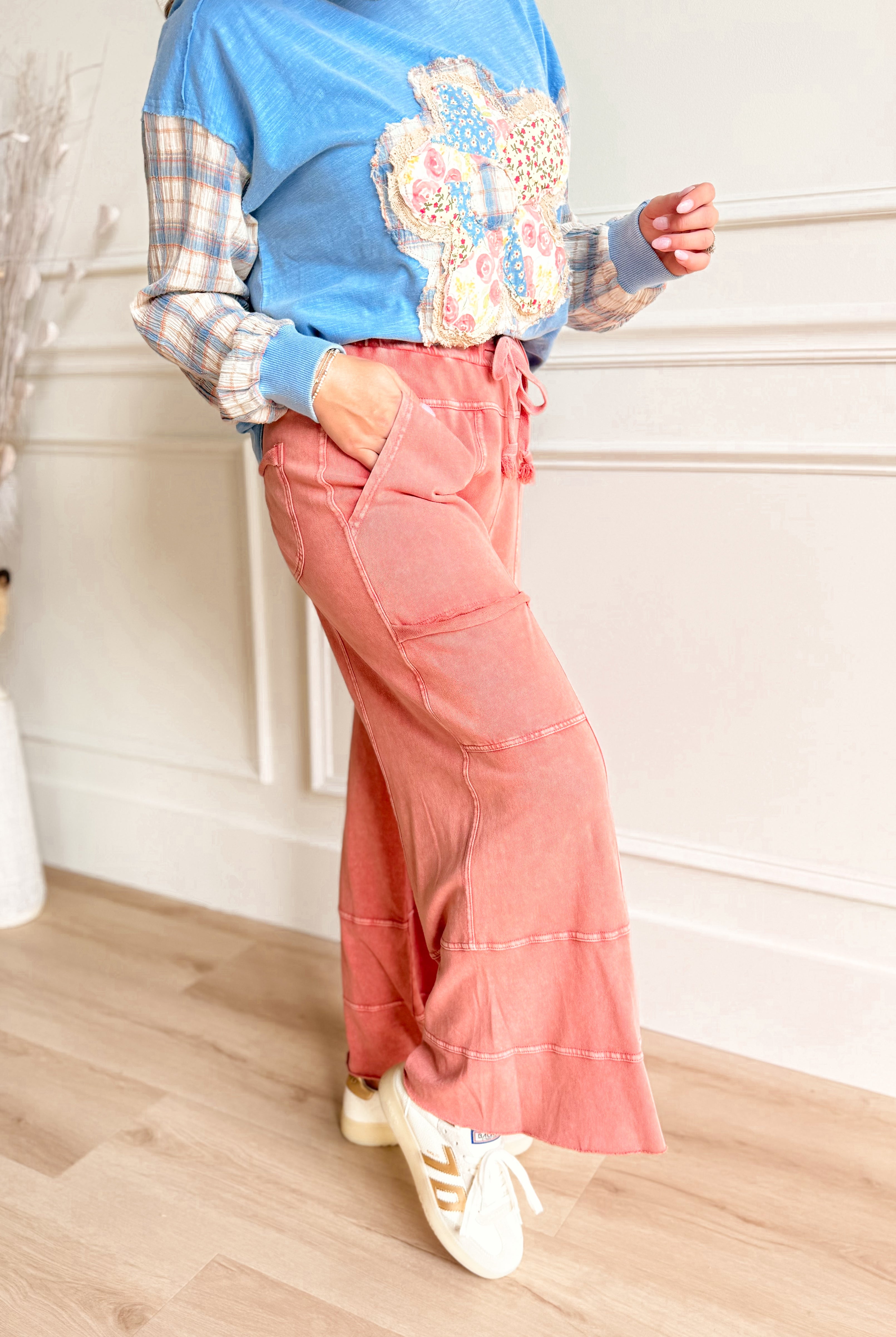 Bradley Mineral Washed Terry Knit Wide Leg Pants - Be You Boutique