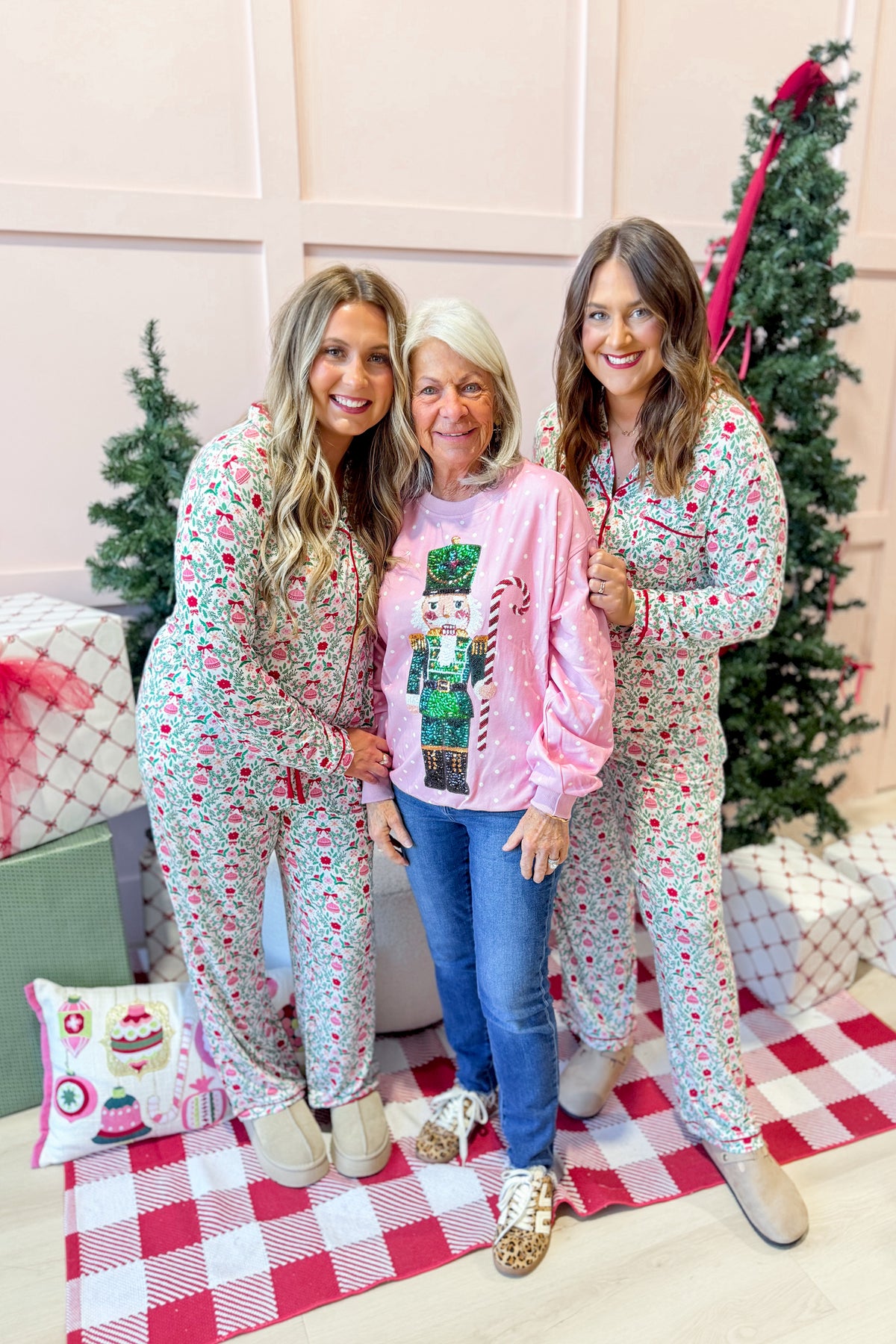 Mary Square Charlotte Trimmed With Joy pajama set with long pants and festive holiday trim