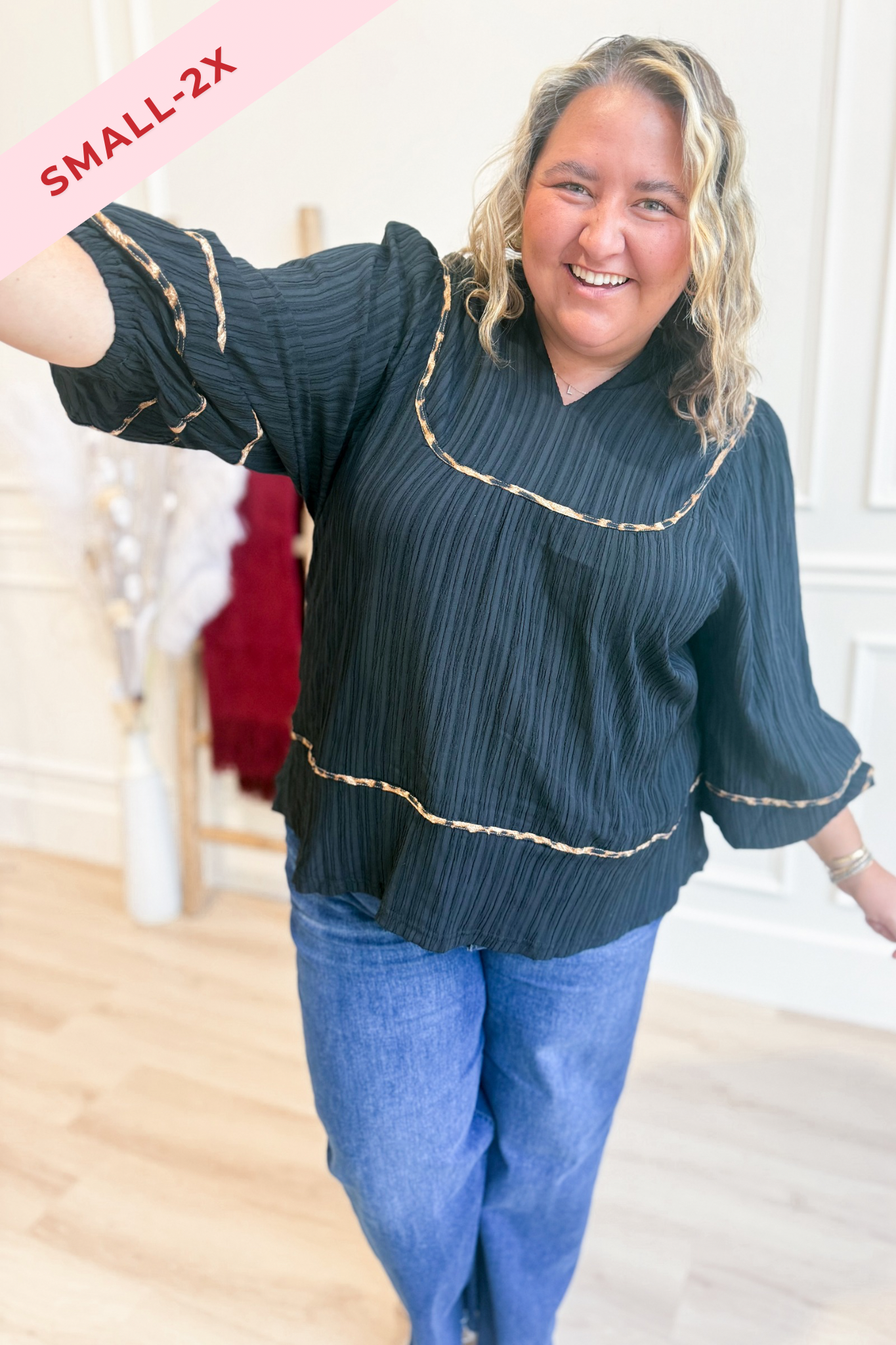 Stacie Leopard Trim Blouse Top - Be You Boutique