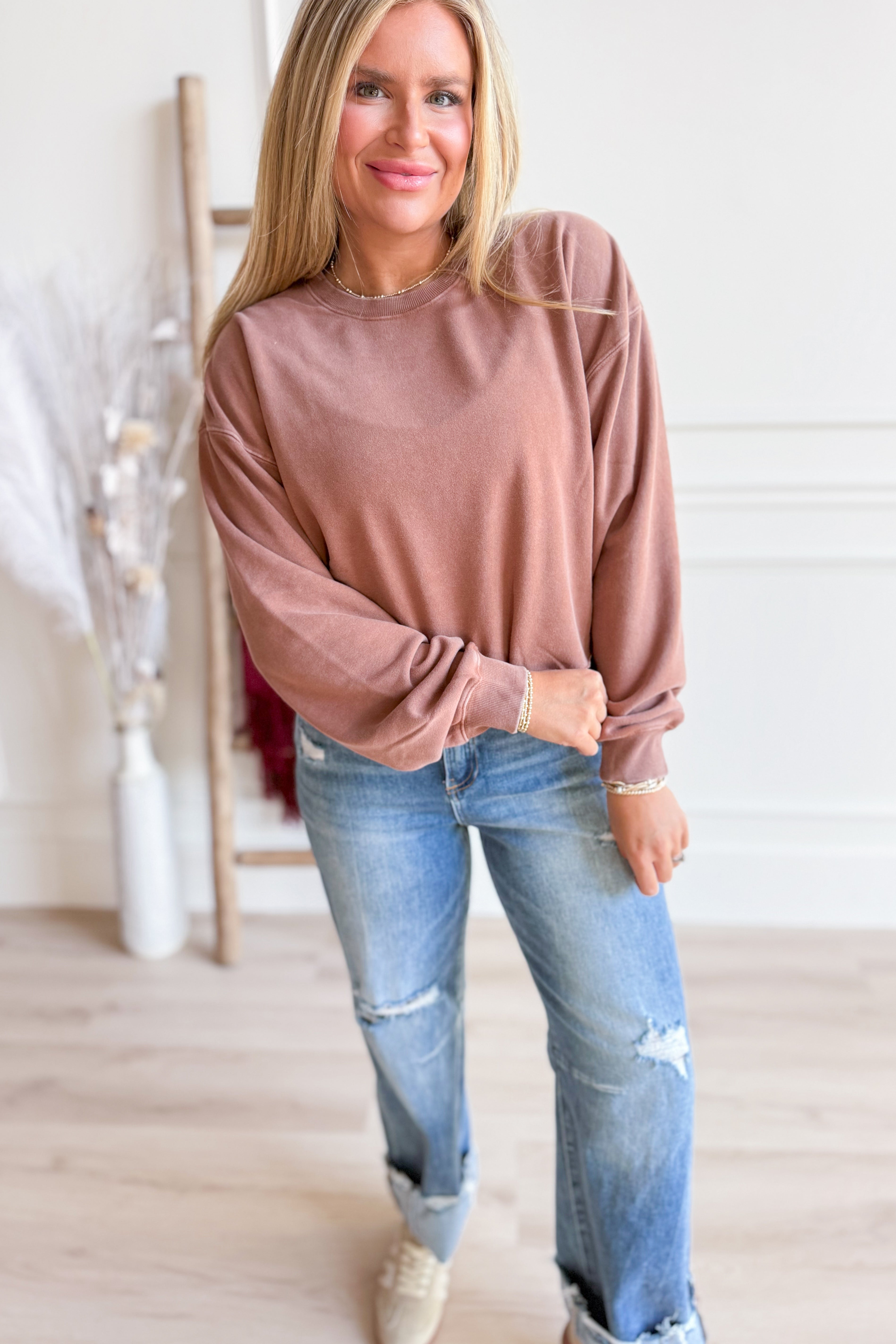 Terry Round Neck Pullover - Be You Boutique
