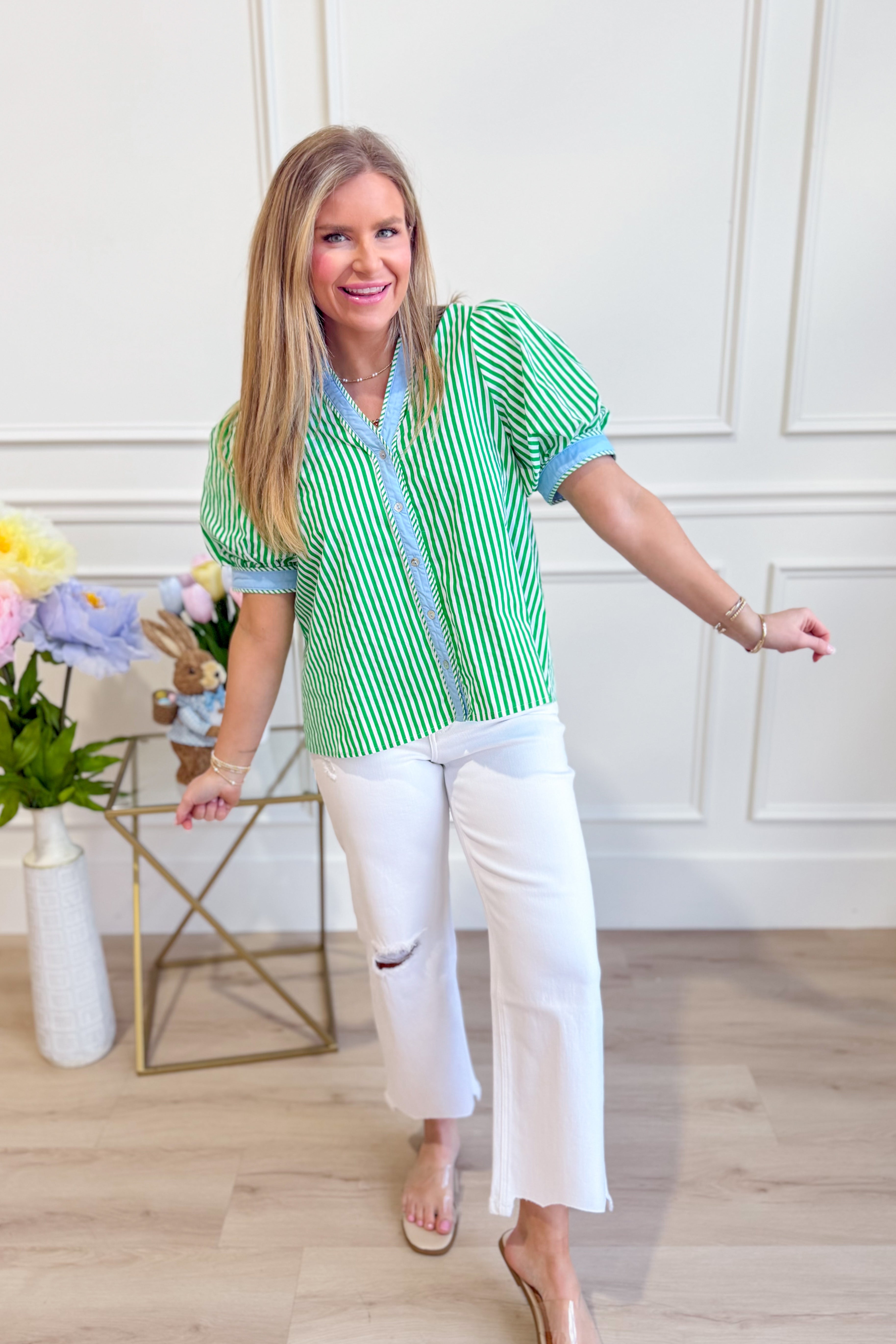 Lola Striped Scalloped Trim Top - Be You Boutique