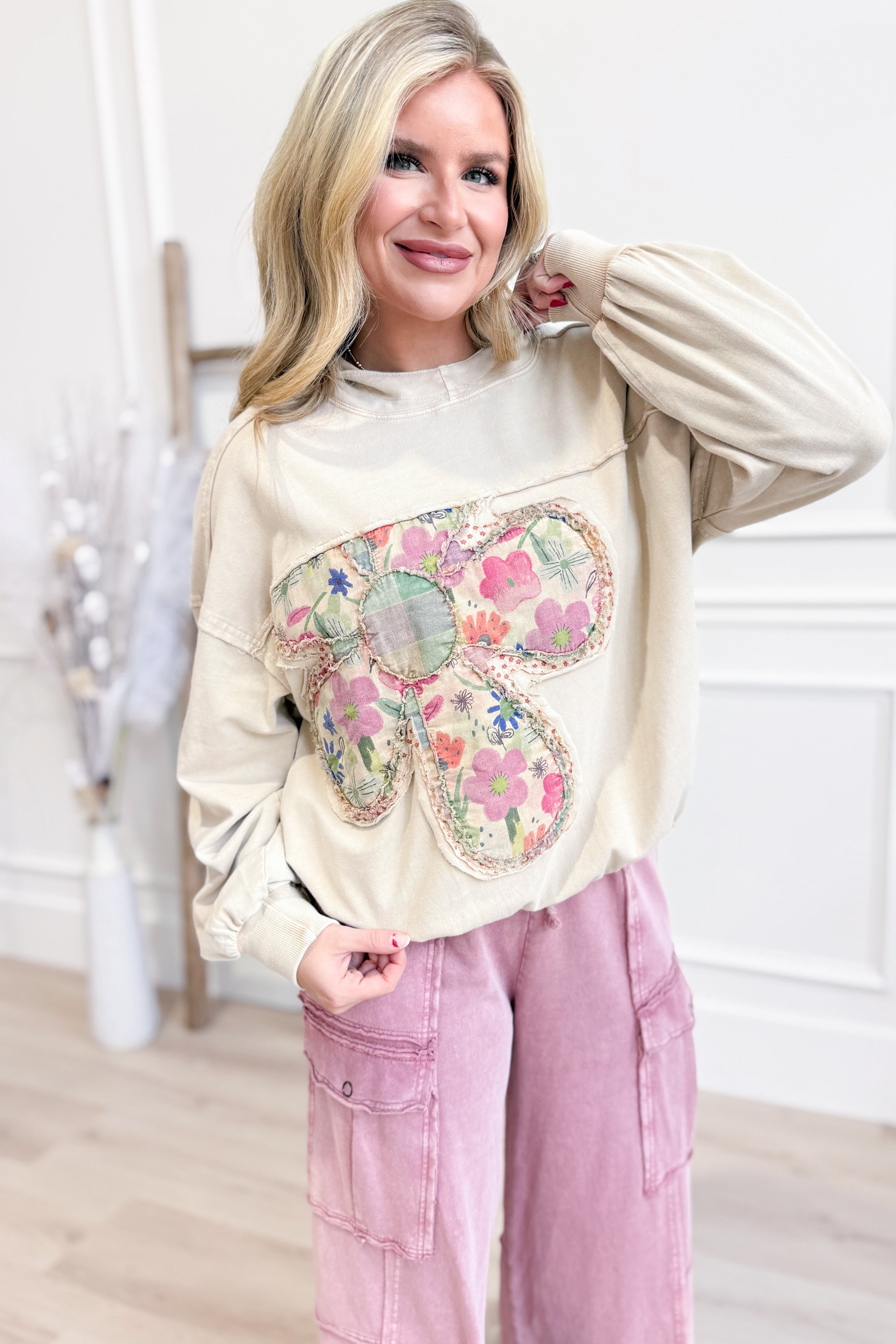 Nora Flower Patch Hoodie Pullover - Be You Boutique