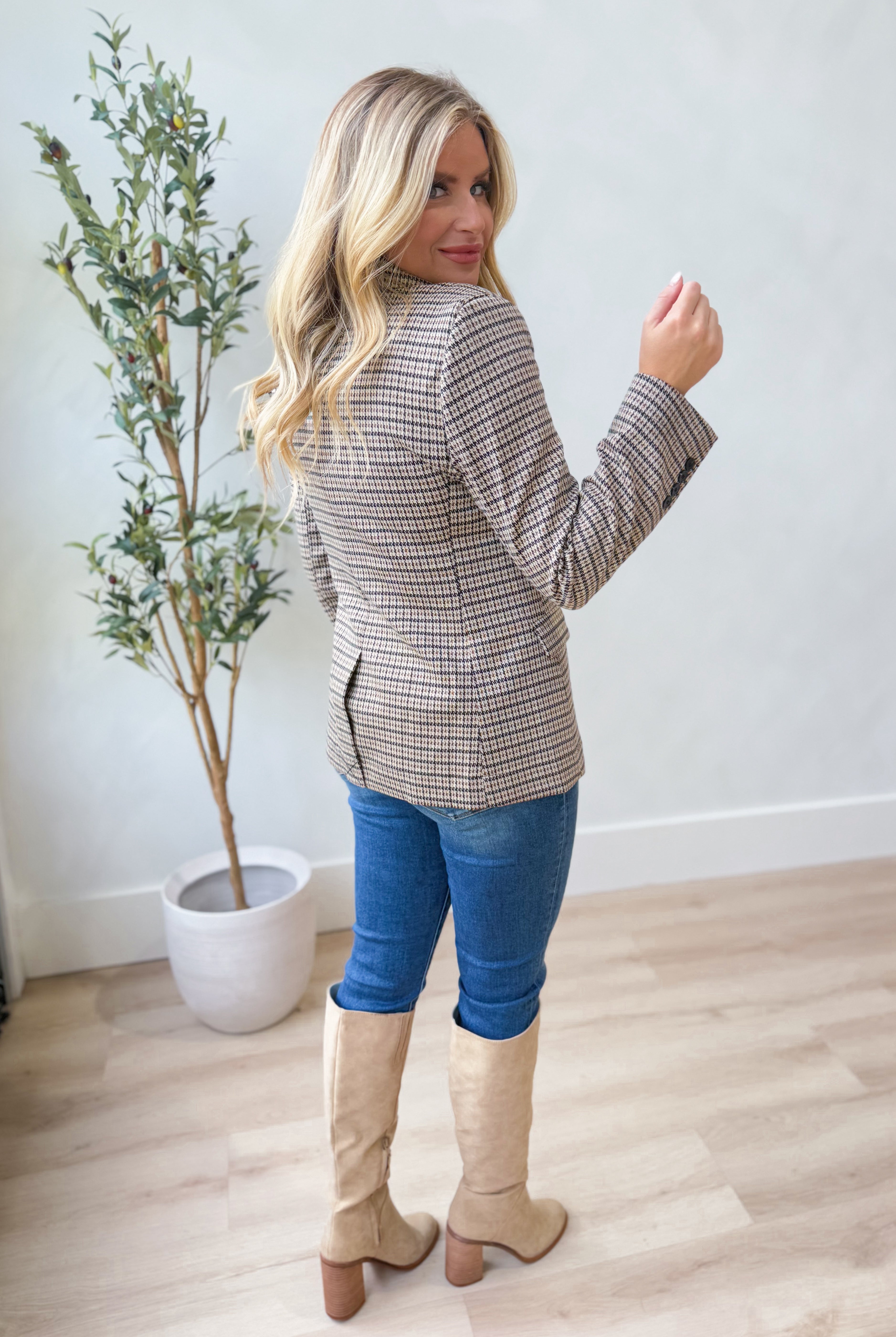 Laura Houndstooth Long Sleeve Blazer - Be You Boutique