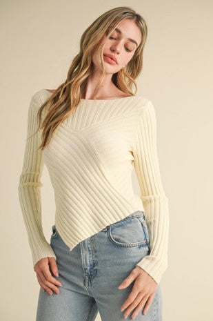 Laura Ribbed Long Sleeve Pointed Hem Sweater - Be You Boutique