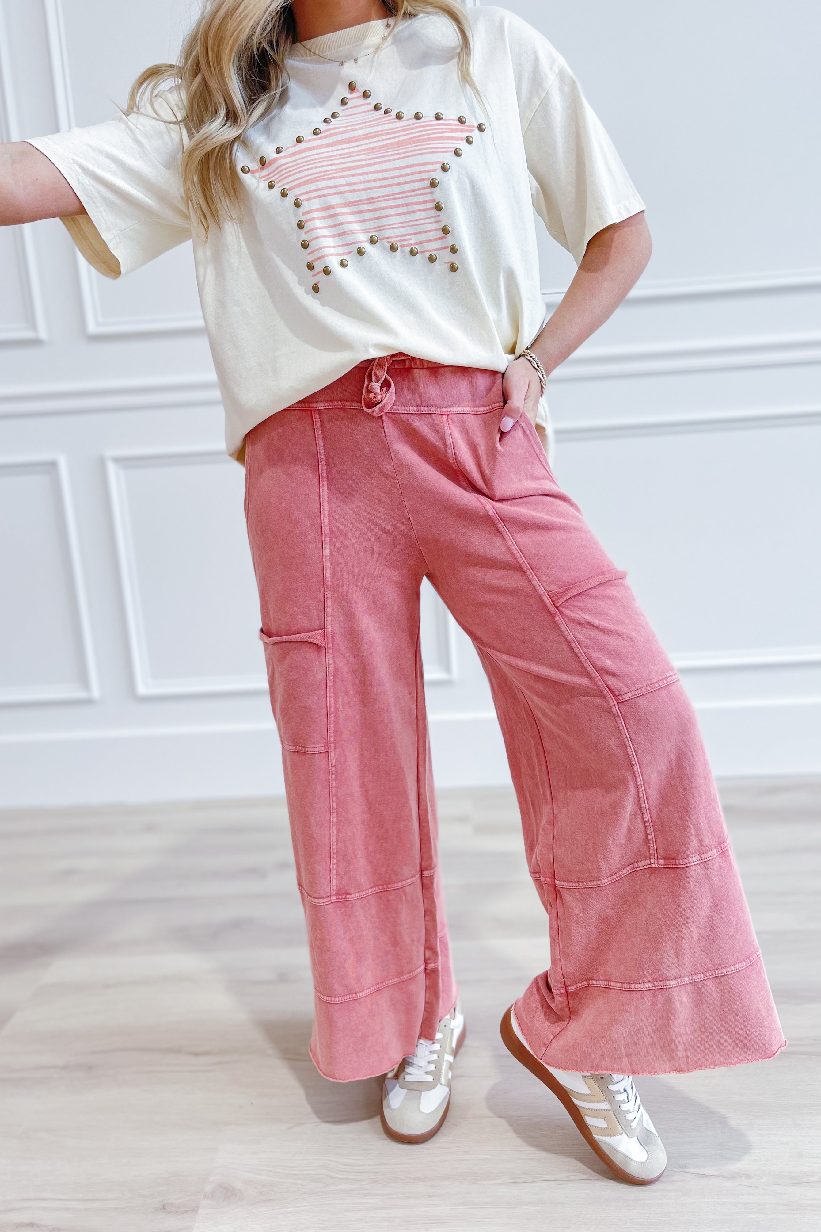 Bradley Mineral Washed Terry Knit Wide Leg Pants - Be You Boutique
