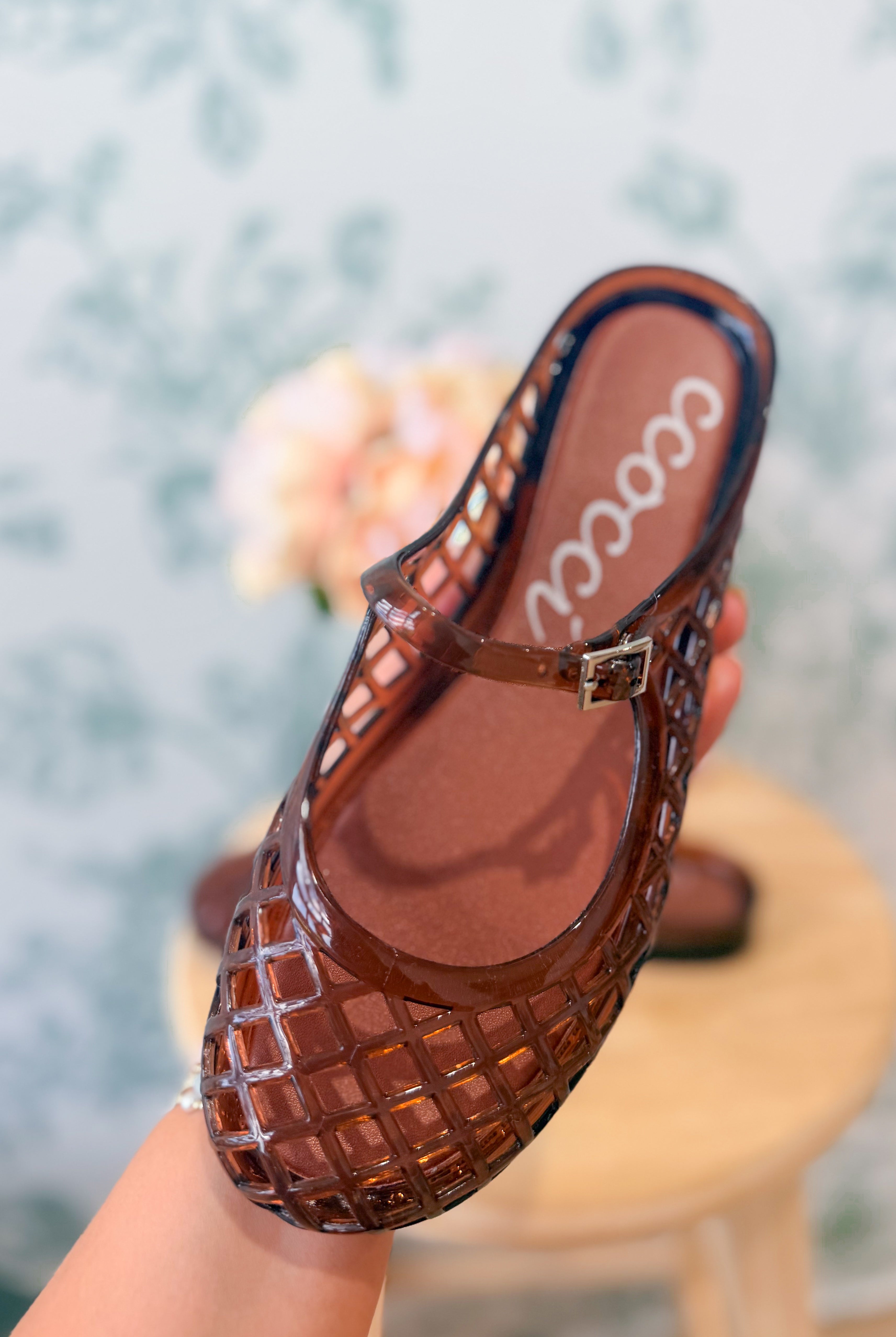 Brown Nemo Mary Jane flat with round toe and mesh upper, by Ccocci, from the 212 Other Shoes collection.