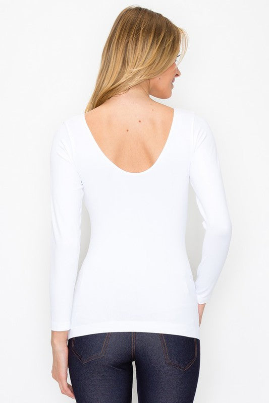 Yelete Katie seamless reversible long sleeve top, basic long sleeve shirt for women in regular and plus sizes, black color.