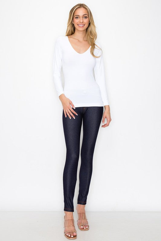 Yelete Katie seamless reversible long sleeve basic top, lightweight and stretchy in solid color, designed for comfortable everyday wear.