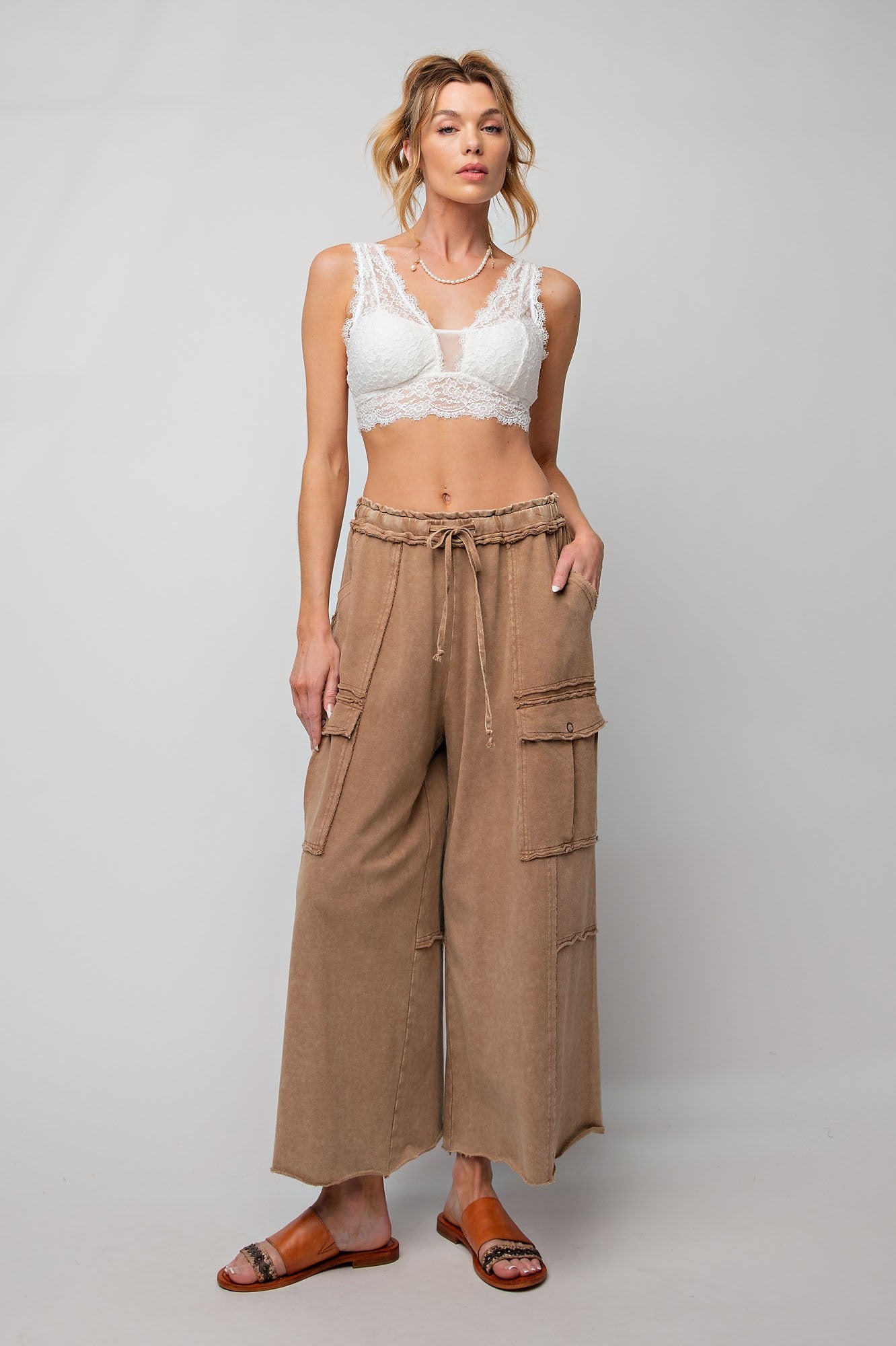 Mateo Mineral Washed Wide Leg Cargo Pants - Be You Boutique