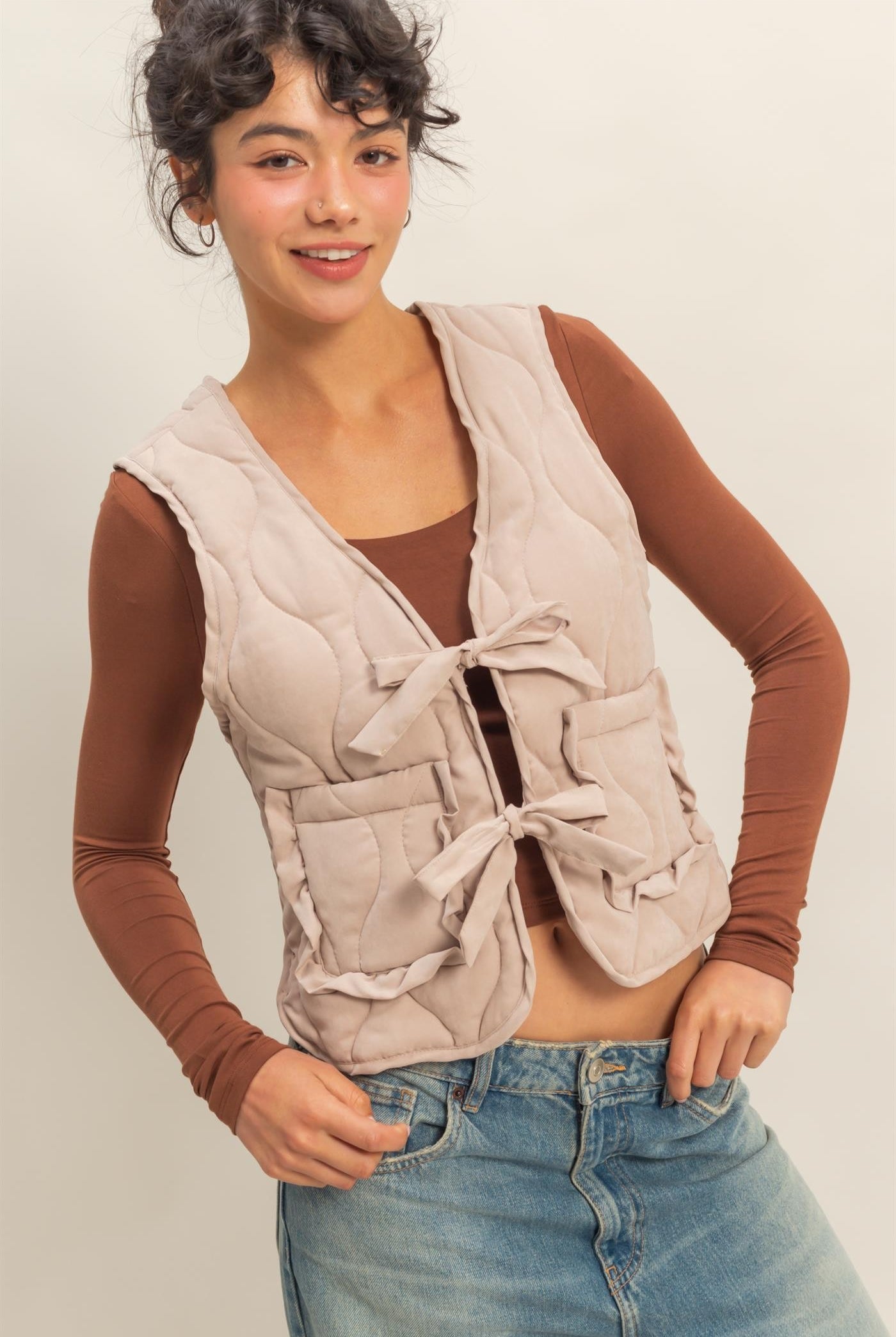Susan Quilted Tie Front Vest - Be You Boutique