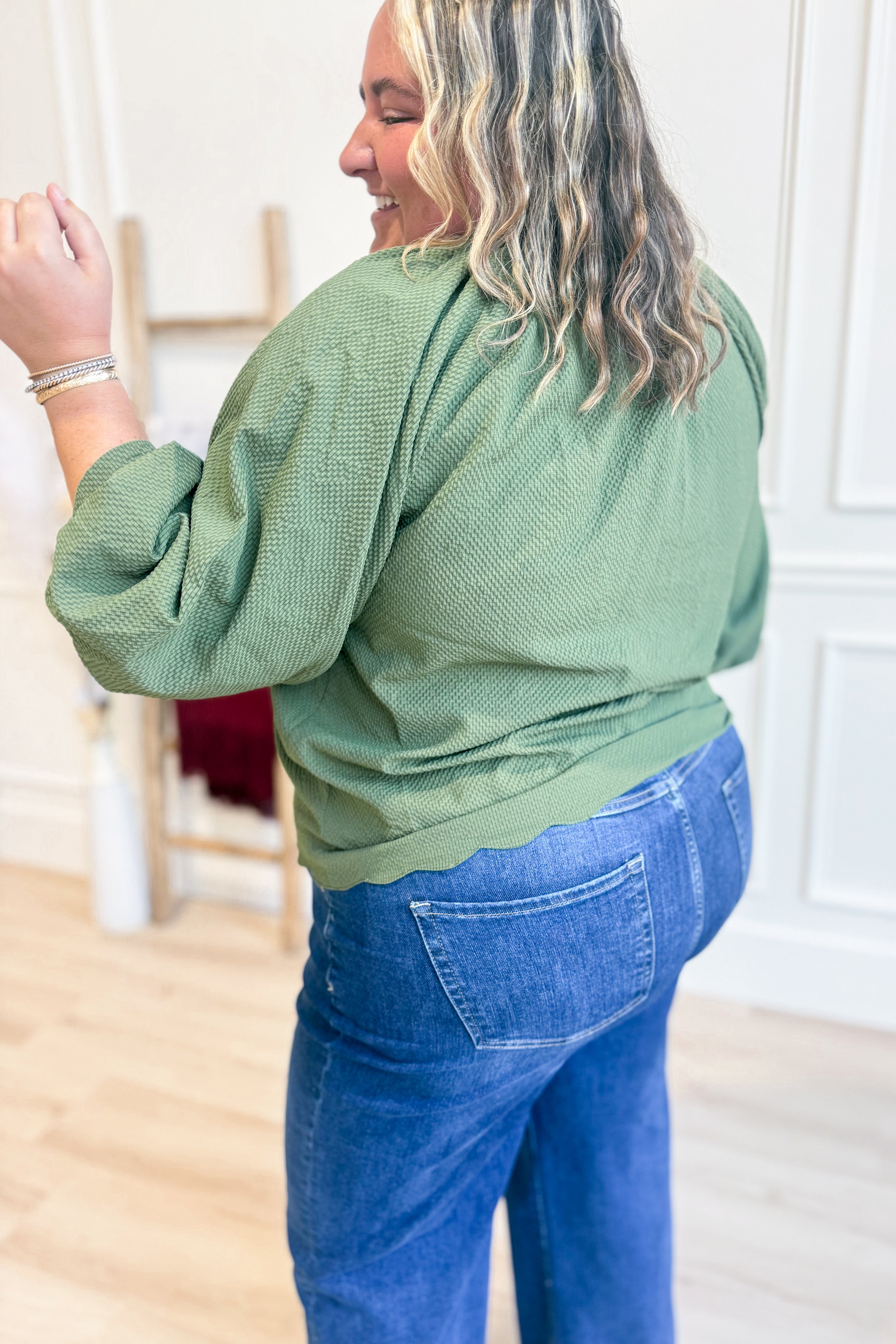 Lacey Textured Scallop Hem Blouse Top - Be You Boutique