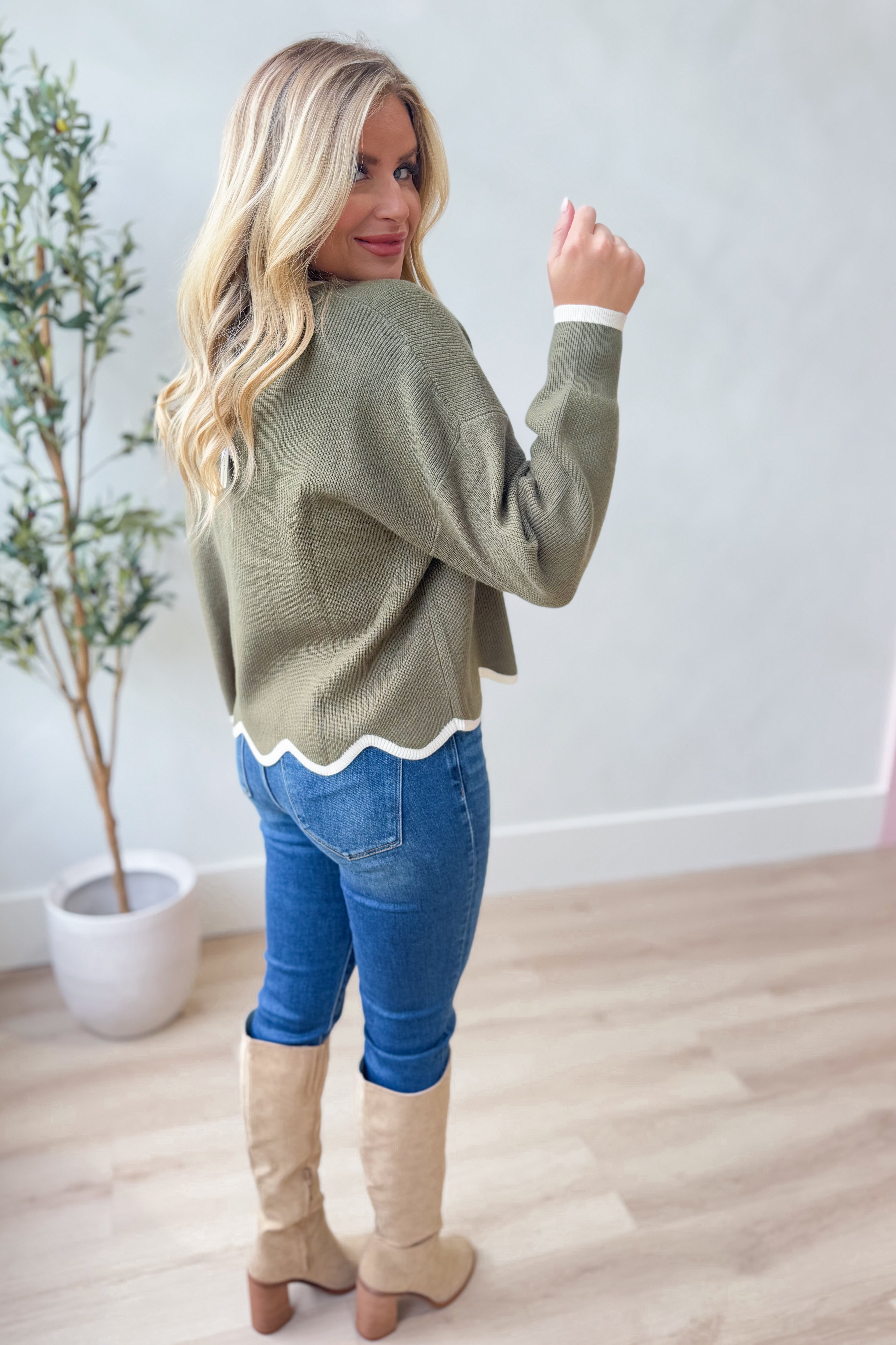 Gracie Long Sleeve Scallop Hem Sweater - Be You Boutique