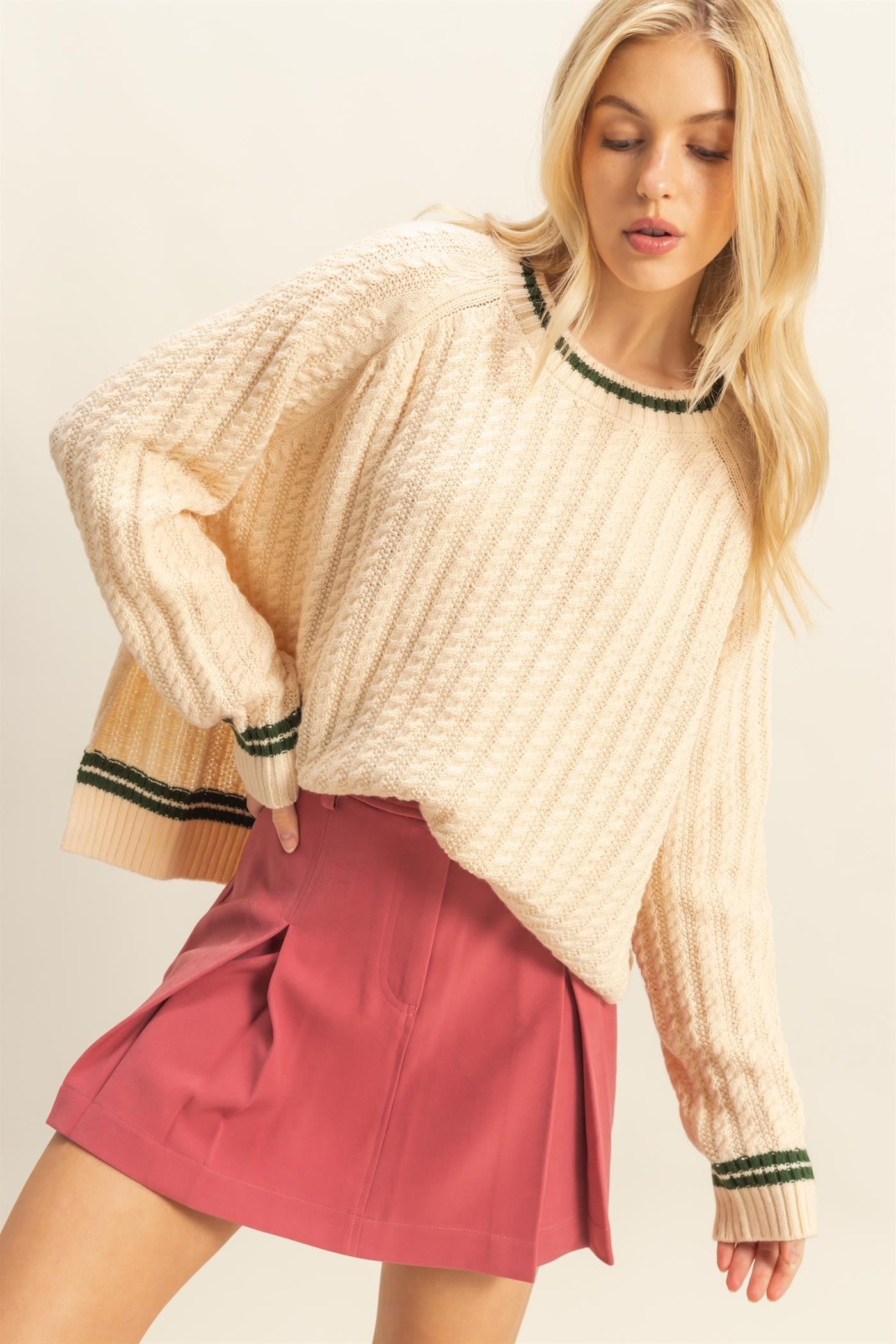 Linda Texture Knit Contrasted Trim Sweater - Be You Boutique