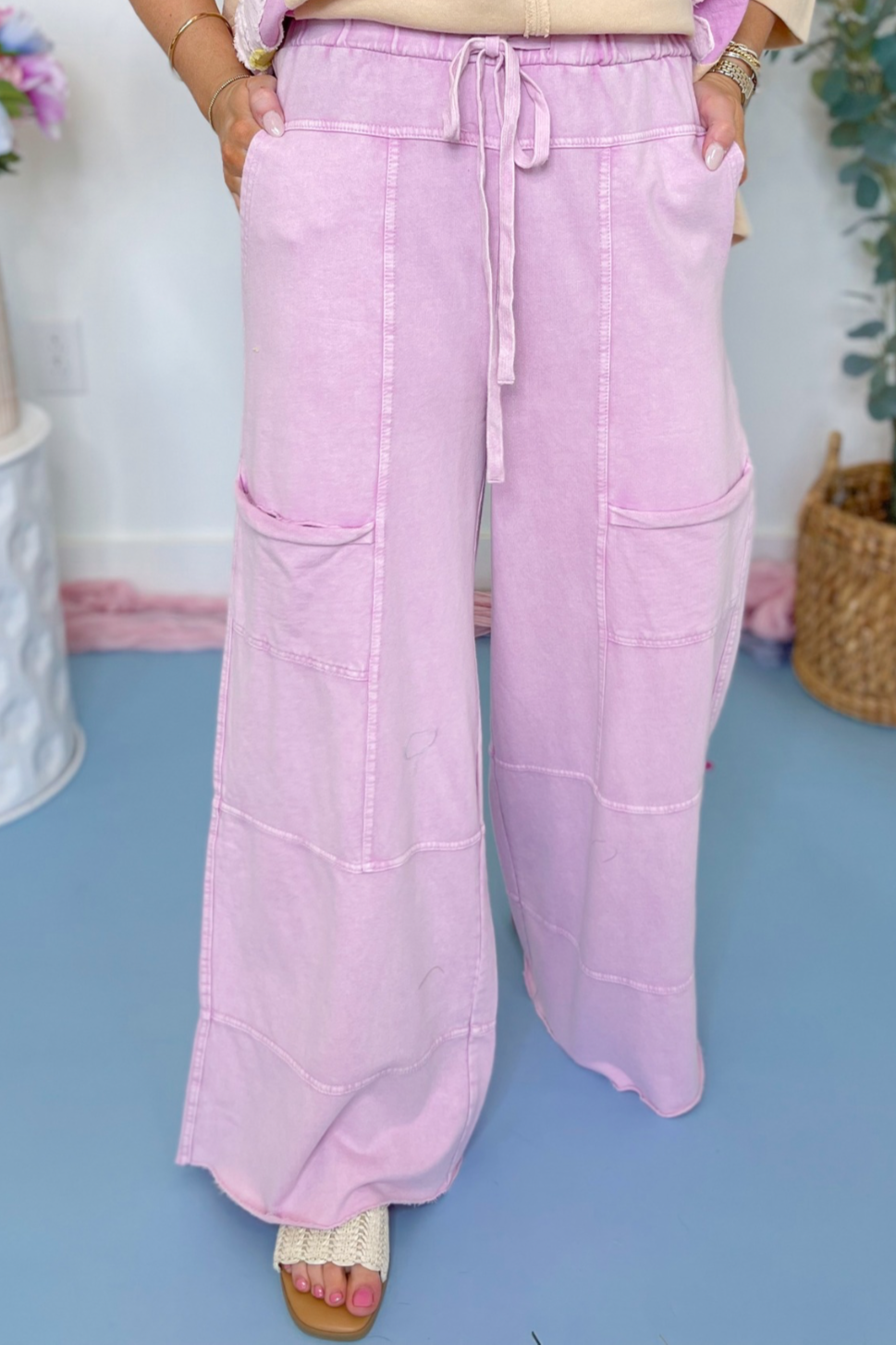 Carrender Mineral Washed Denim Terry Knit Cargo Pants - Be You Boutique