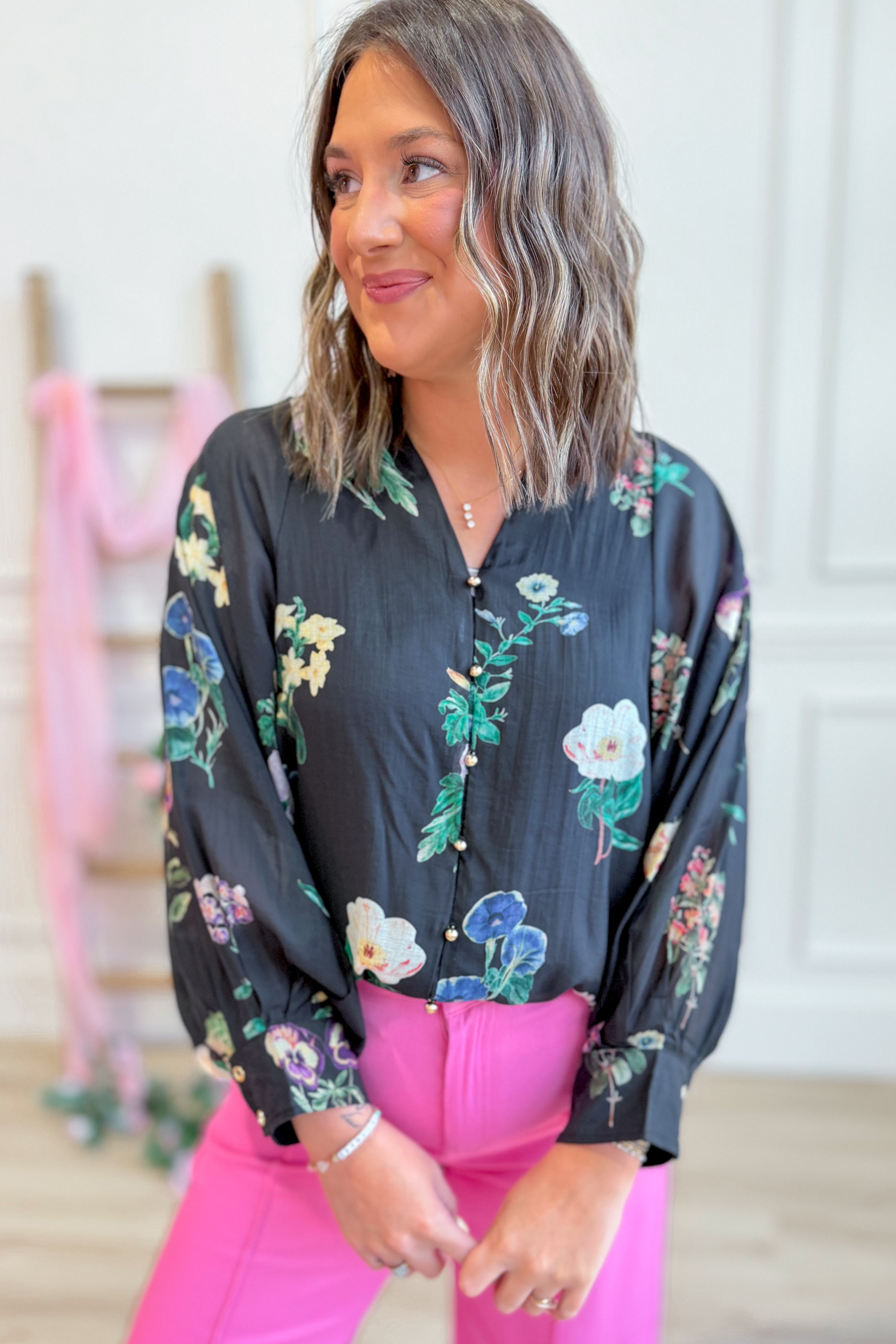 Elizabeth Floral Split Neck Blouse - Be You Boutique