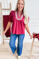Savannah Puff Sleeve Embroidered Top - Be You Boutique