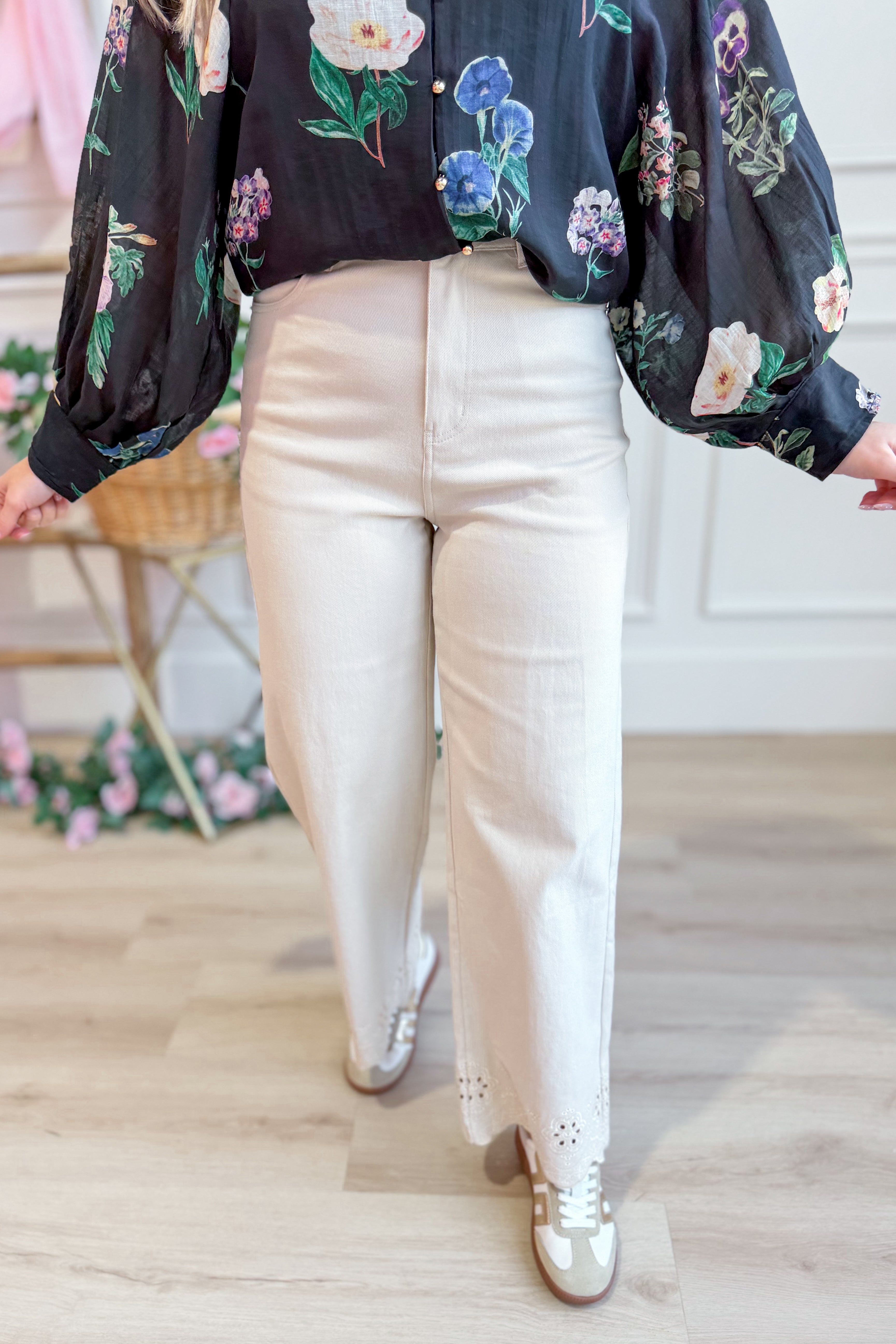 Cody Scallop Eyelet Trim Pant - Be You Boutique