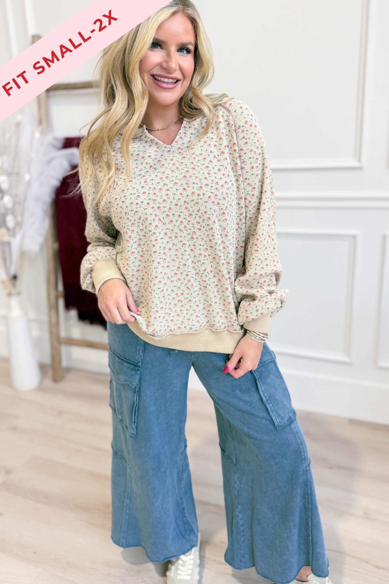 Addy Textured Floral Raglan Sleeve Top - Be You Boutique