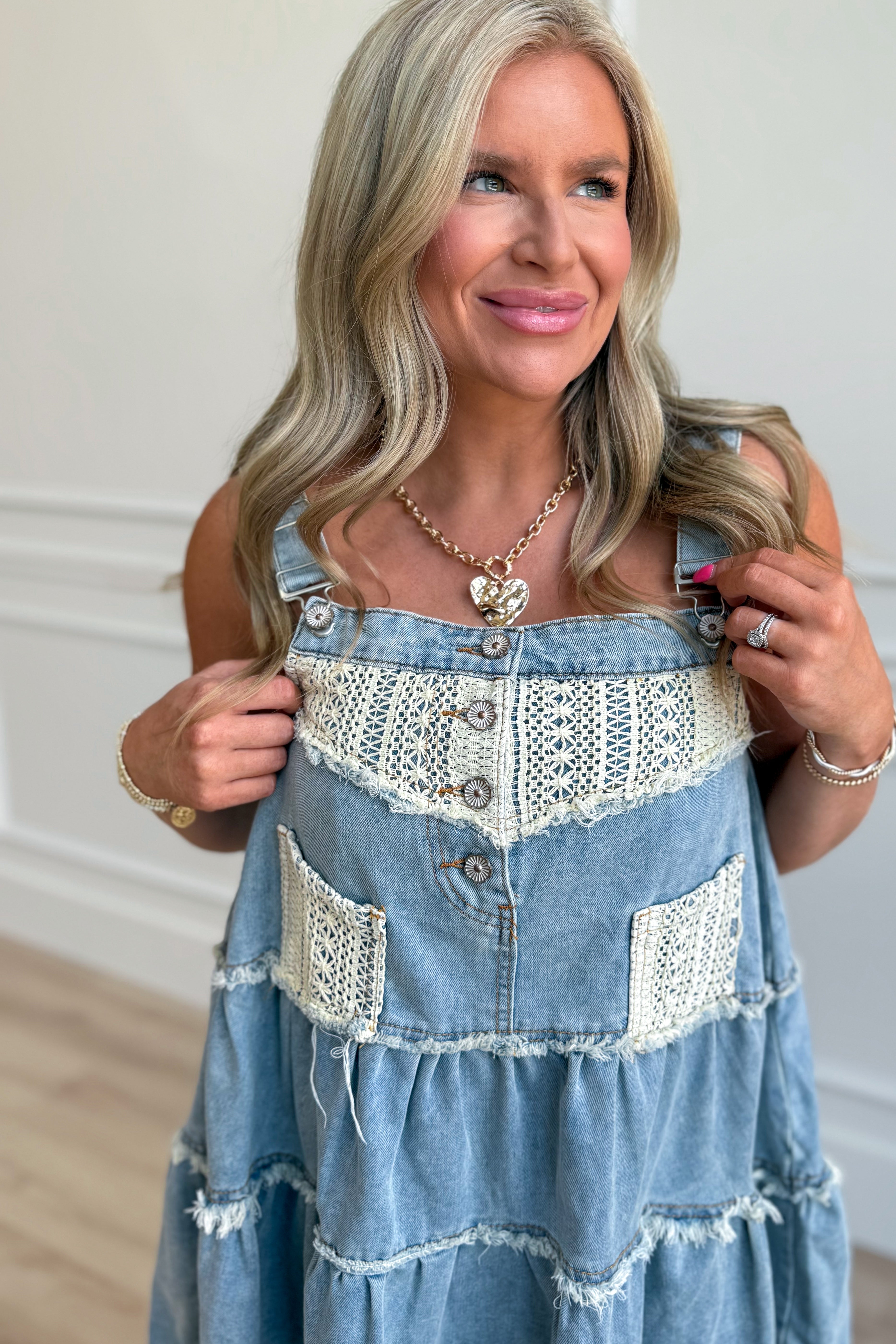 Delaney Denim and Crochet Suspender Skirt - Be You Boutique